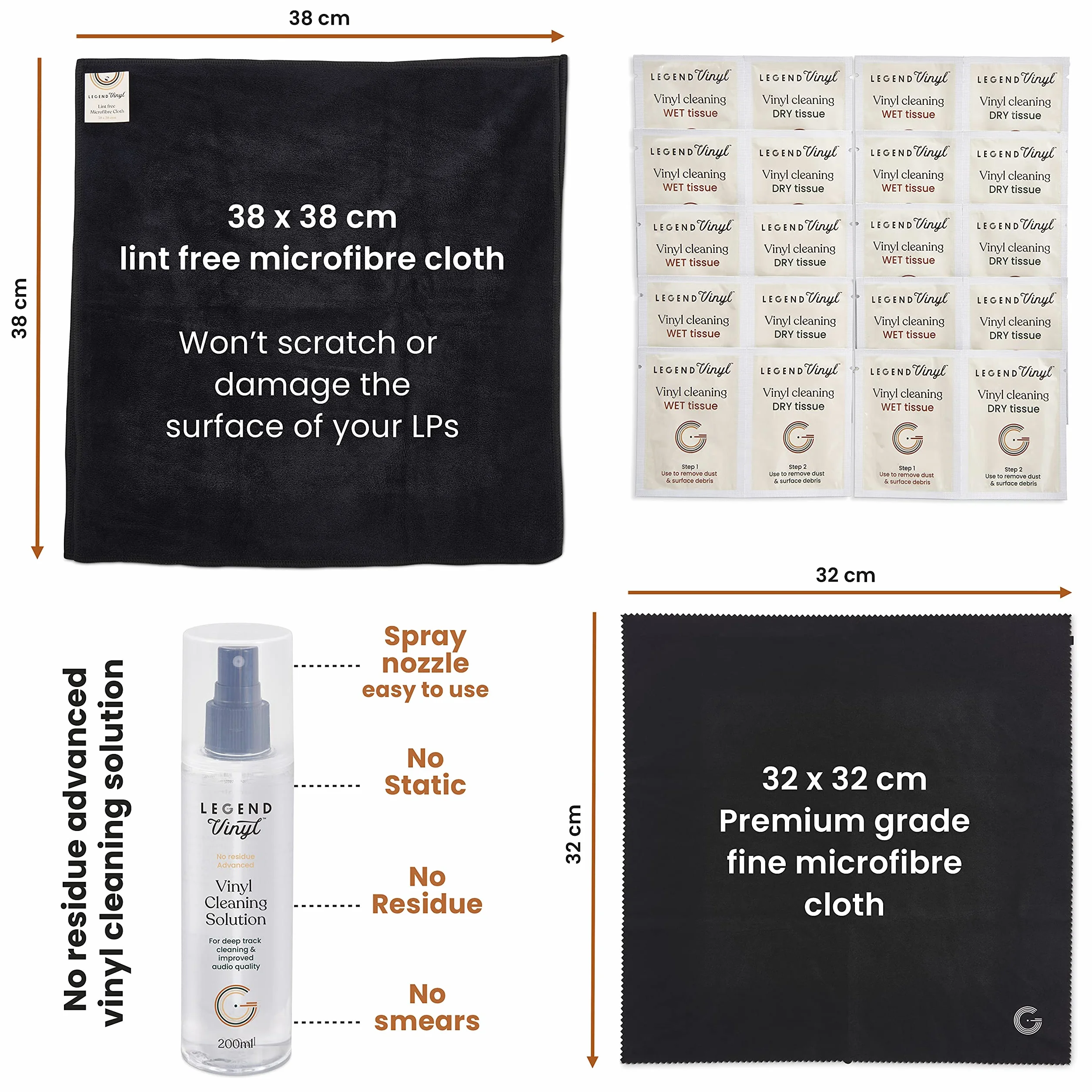 Płyn do czyszczenia płyt, 13 sztuk, zestaw do czyszczenia płyt winylowych, 200 ml, 2 ściereczki z mikrofibry, 10 x chusteczki nawilżane i suche, najlepszy zestaw do kolekcji płyt winylowych dla entuzjastów