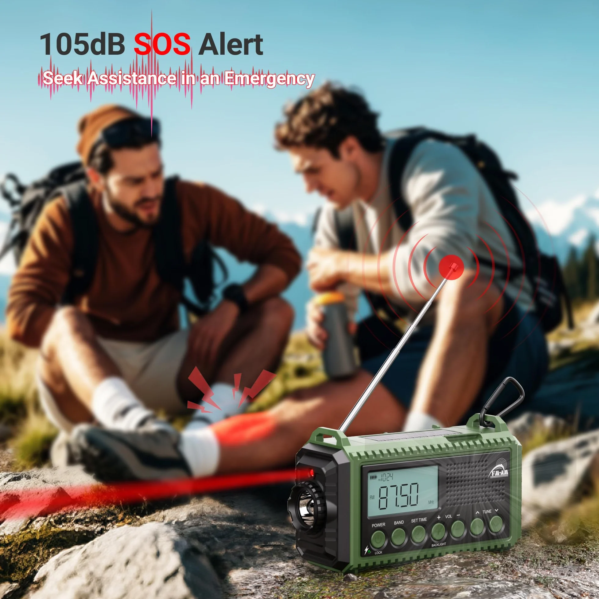 Mesqool radio korbowe z powerbankiem 12000mAh, radio AM/FM/SW awaryjne z odbiornikiem światowym, latarka i światło do czytania, przenośne radio kempingowe z łącznikiem typu C, radio dynamo z alarmem