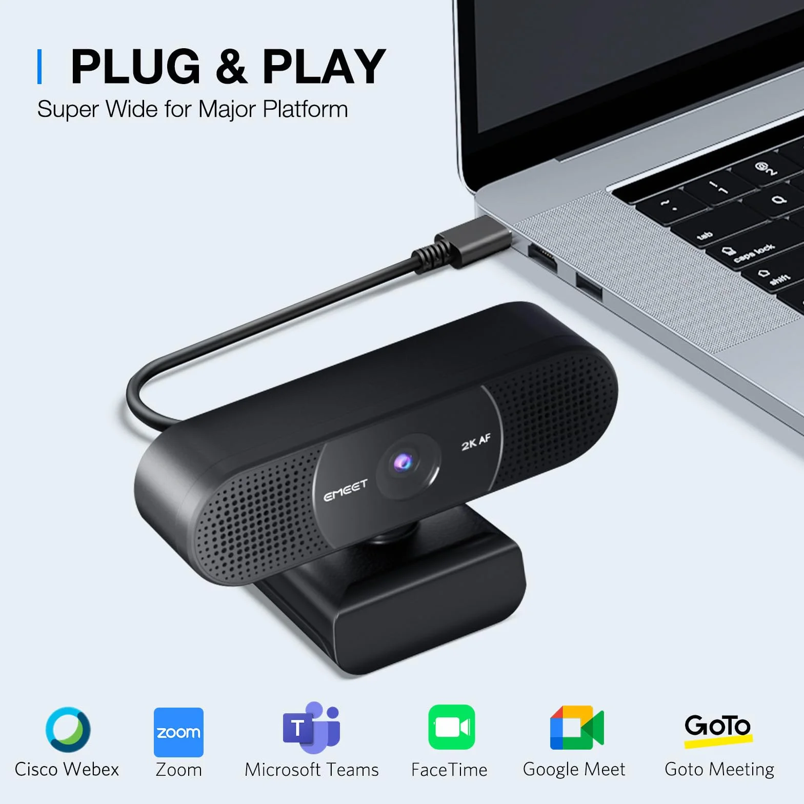 EMEET C960 kamera internetowa 2K z mikrofonem, 2K QHD, 2 mikrofony redukujące hałas, TOF Autofokus kamera internetowa do streamingu z osłoną prywatności, kamera internetowa USB Plug & Play do rozmów