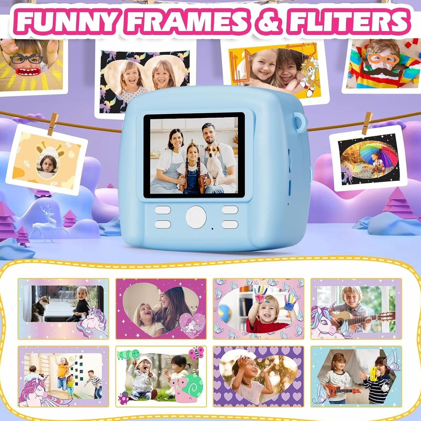 Aparat do natychmiastowego zdjęcia dla dzieci, 1080p HD, natychmiastowe drukowanie zdjęć, prezent urodzinowy, prezent na Boże Narodzenie, zabawka od 3, 4, 5, 6, 8, 7, 9, 10, 11 lat, dla dziewcząt,