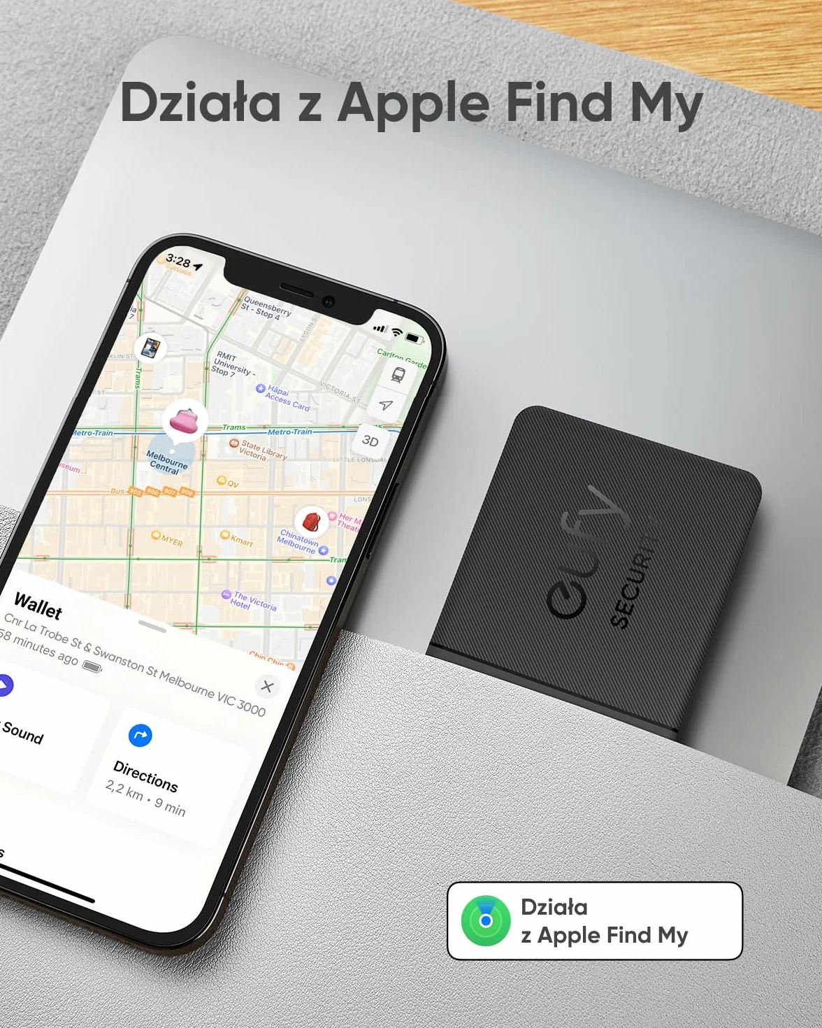 Karta SmartTrack E30 firmy eufy (czarna, 1 sztuka), ładowalna, działa z Apple Find My (tylko iOS), lokalizator Bluetooth, idealna do portfela, paszportu i laptopa, wodoodporna