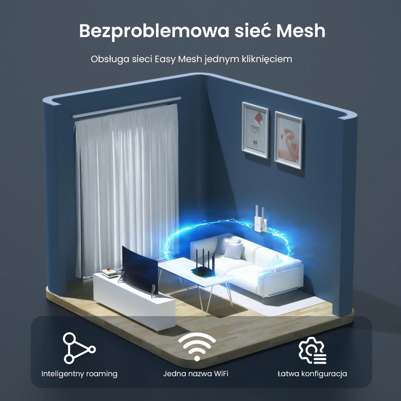 Tenda Wzmacniacz WiFi Repeater WiFi Extender WiFi A23 (AX1500 Dual Band 5GHz: 1201MBPS+2.4GHz:300Mbps) Anteny 2* 5dBi, port Gigabit, tryb AP, MU-MIMO, WPA3, IPv6, LED, kompatybilny ze wszystkimi routerami