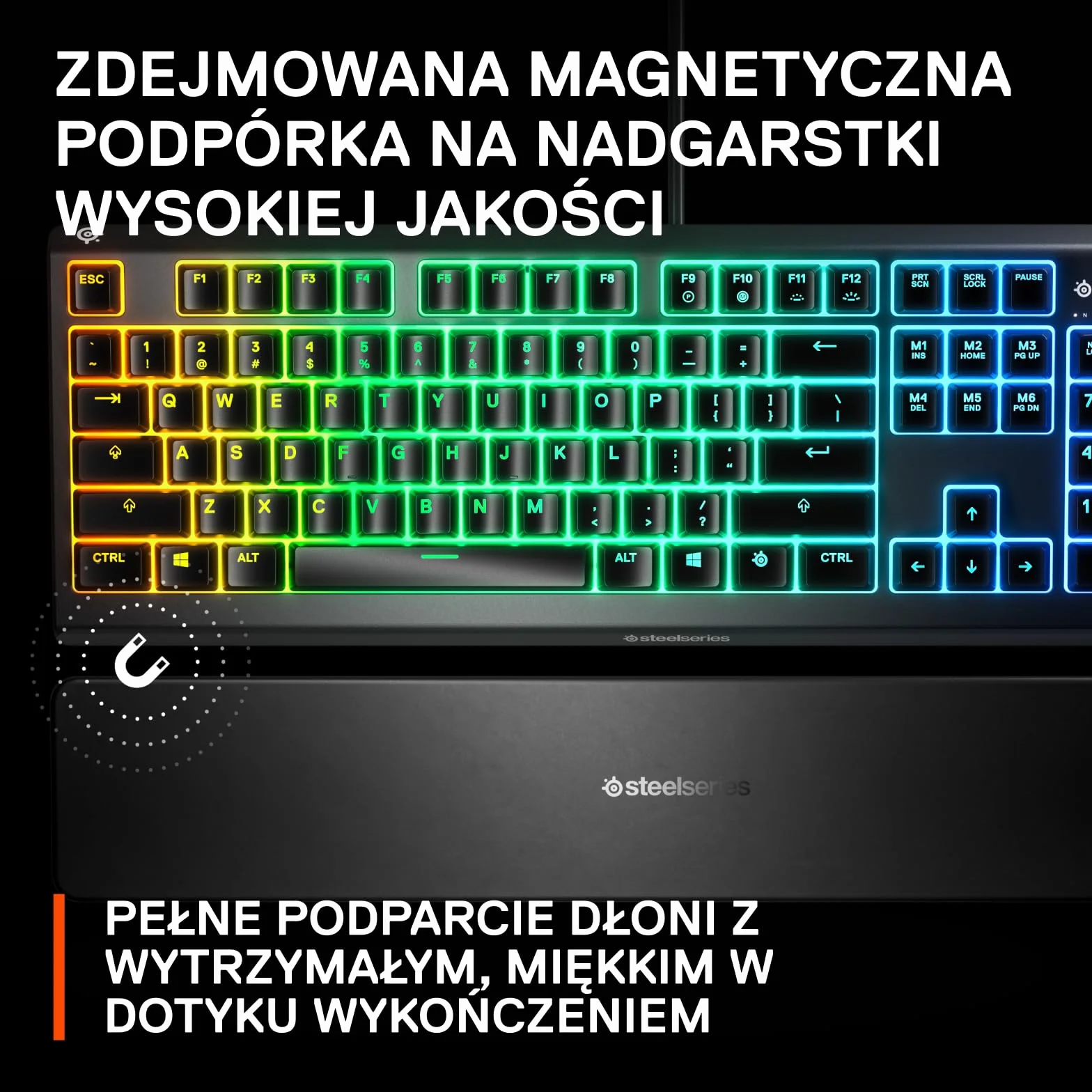 SteelSeries Apex 3 – klawiatura gamingowa – 10-strefowe oświetlenie RGB – magnetyczna podkładka pod nadgarstki premium – układ hiszpański (QWERTY)