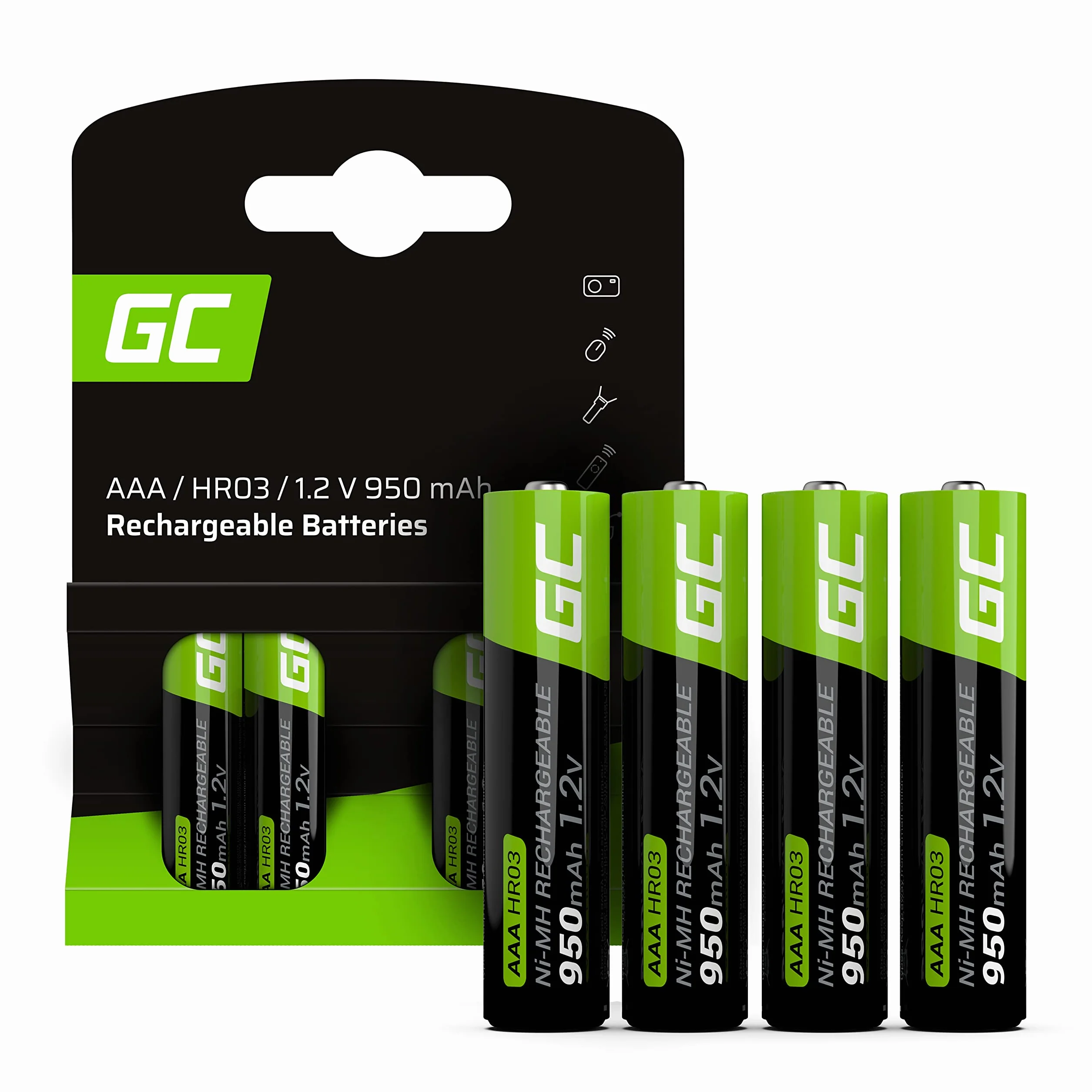 Green Cell Akumulatory 4x AAA R3 950mAh Ni-MH – wysokiej jakości baterie wielokrotnego ładowania, wysoka wydajność, kompatybilne ze wszystkimi ładowarkami AAA, baterie paluszki