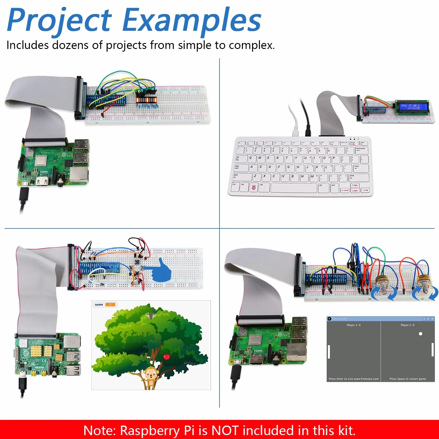 Freenove Ultimate Starter Kit for Raspberry Pi 5 4 B 3 B+ 400 Zero 2 W, 962-Page Detailed Tutorial, Python C Java Scratch Processing Code, 223 Items, 128 Projects (Raspberry Pi NOT Included)