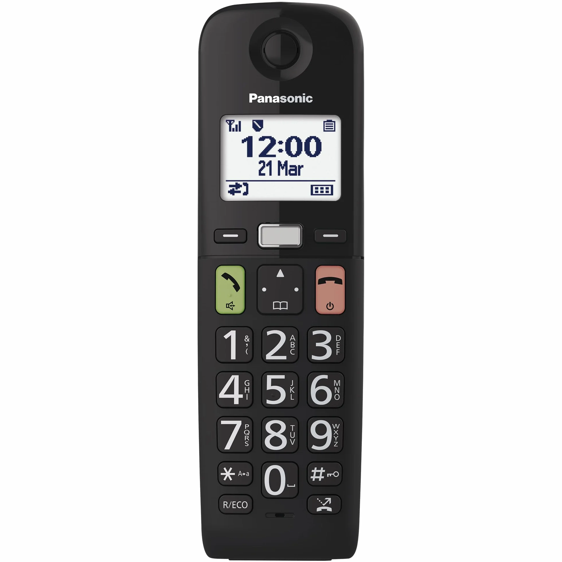 Panasonic KX-TGU110EXB Bezprzewodowy telefon cyfrowy, ekran LCD, duże przyciski, ulubione połączenia, kompatybilny z aparatami słuchowymi, czarny