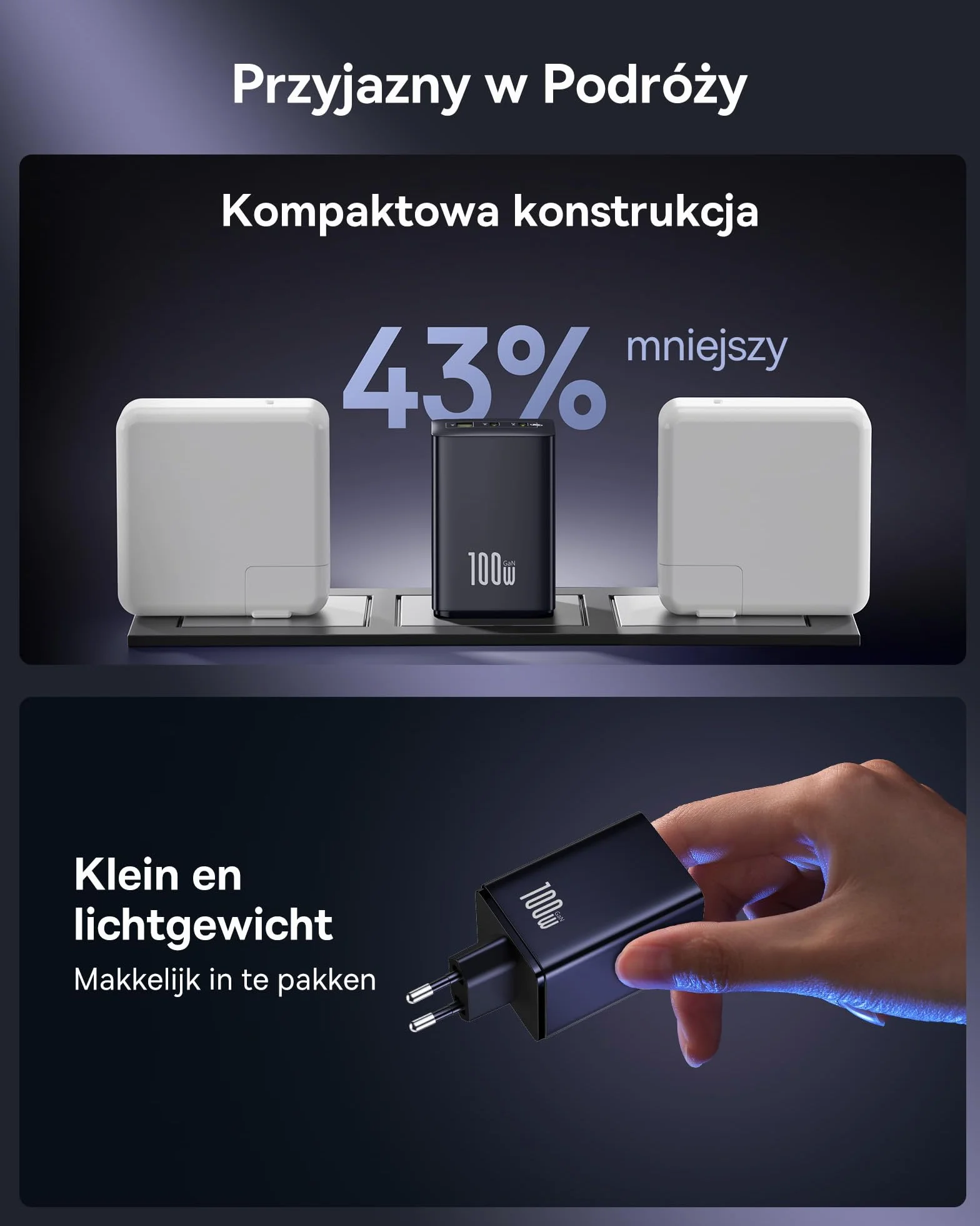 Baseus Enerfill ładowarka USB C 100 W, 3-portowy zasilacz USB C, ładowarka PD z PPS, szybka ładowarka GaN kompatybilna z MacBook Pro/Air, iPad, laptopem, iPhone 16 Pro Max, Galaxy S25, Pixel, czarna