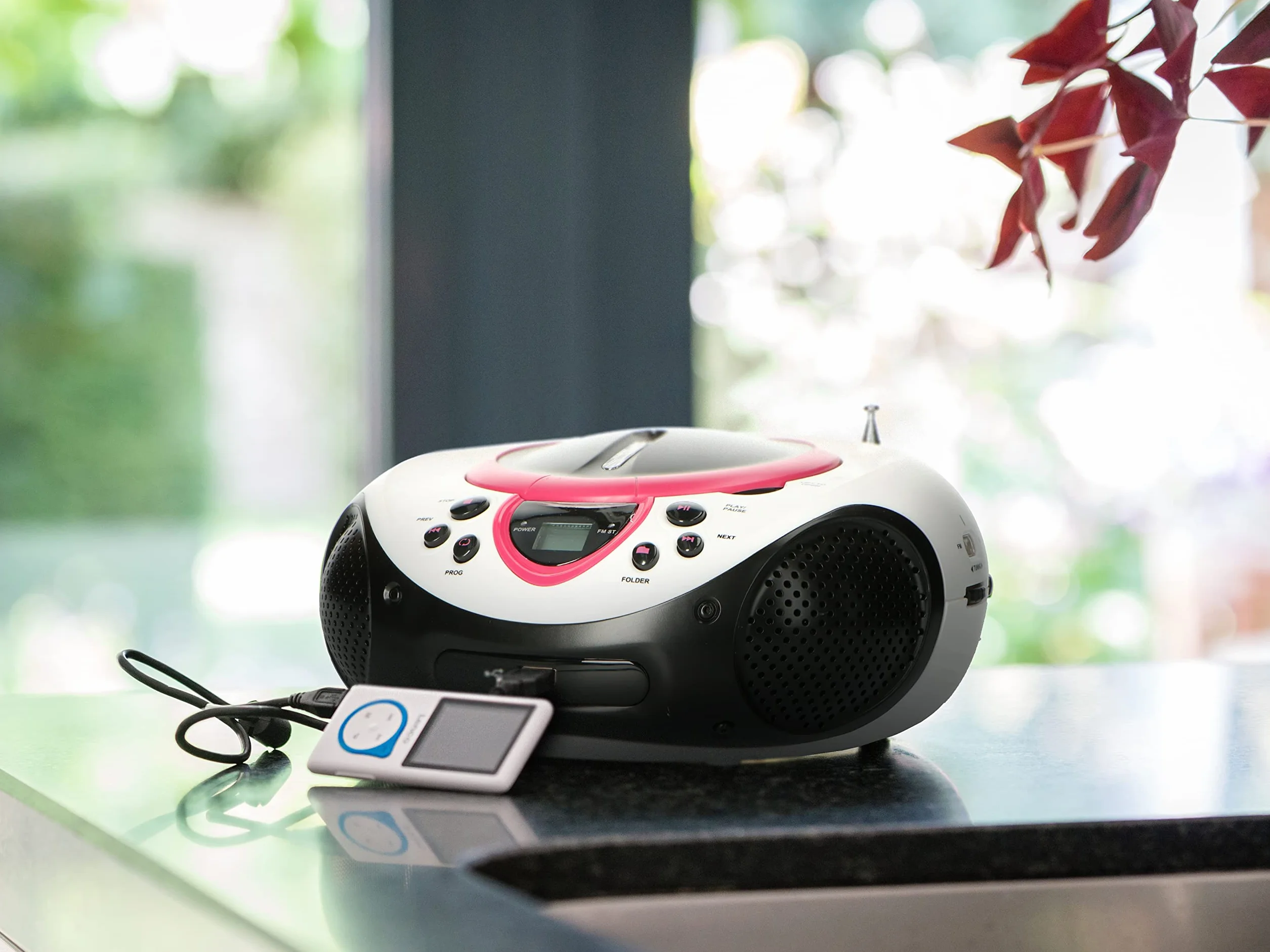 Lenco Dziecięce radio CD SCD-38 przenośne radio FM z odtwarzaczem CD/MP3 i USB w kolorze różowym
