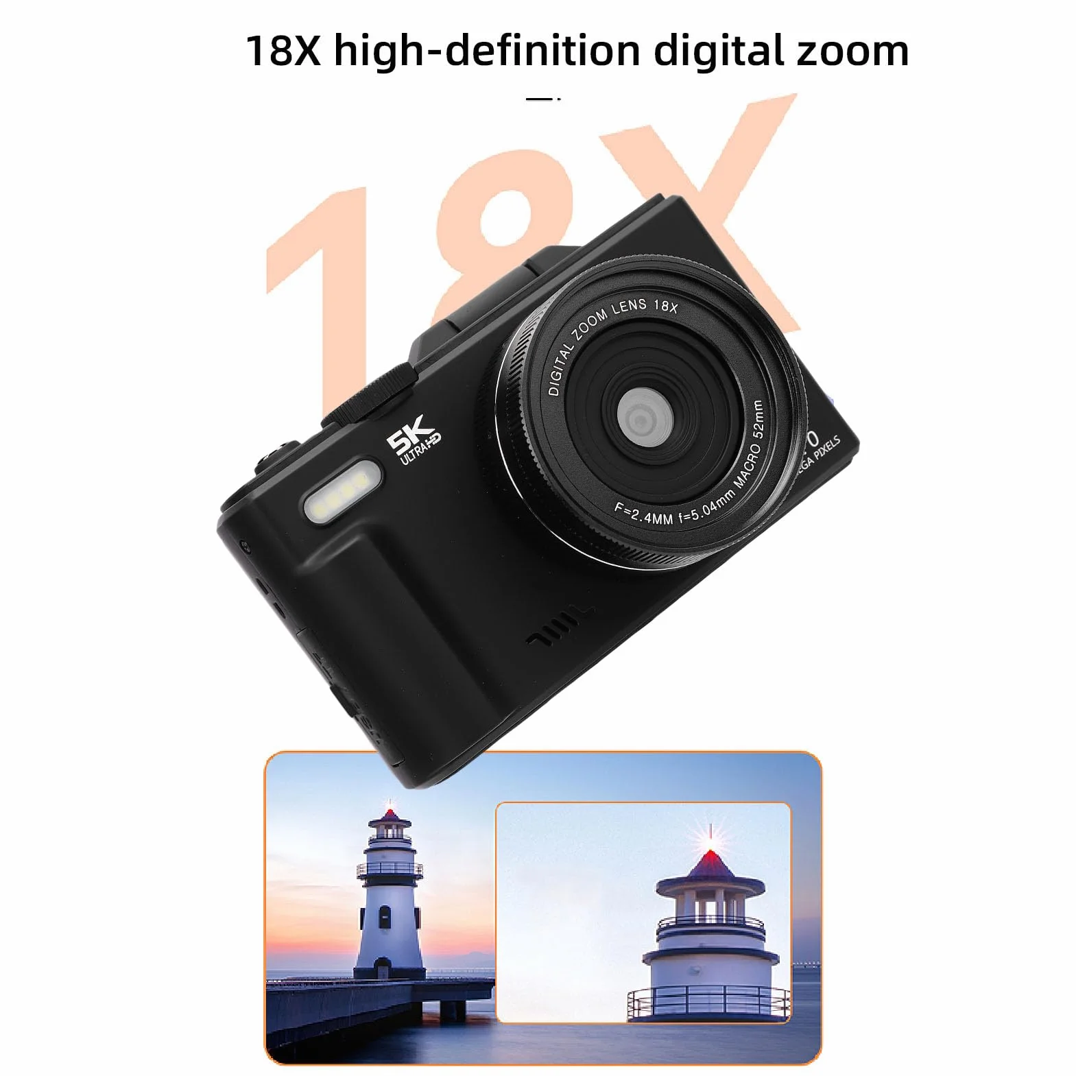 Aparat Cyfrowy, 5K 75MP Autofocus Wi -Fi Vedio Camera do Fotografii, z Ekranem Klapki 3 Cali 180 °, 18x Cyfrowy Zoom, Kompaktowy Mały Aparat dla Chłopców Dziewczyn (32GB)