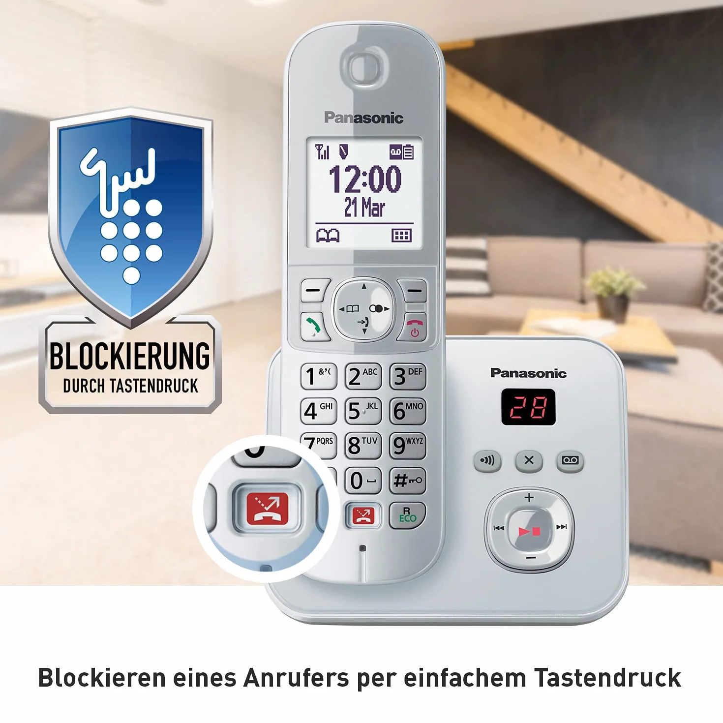 Panasonic KX-TG6862GS telefon bezprzewodowy z 2 telefonami i automatyczną sekretarką (blokada do 1000 numerów telefonów, przejrzysty rozmiar czcionki, głośna słuchawka, zestaw głośnomówiący w pełnym