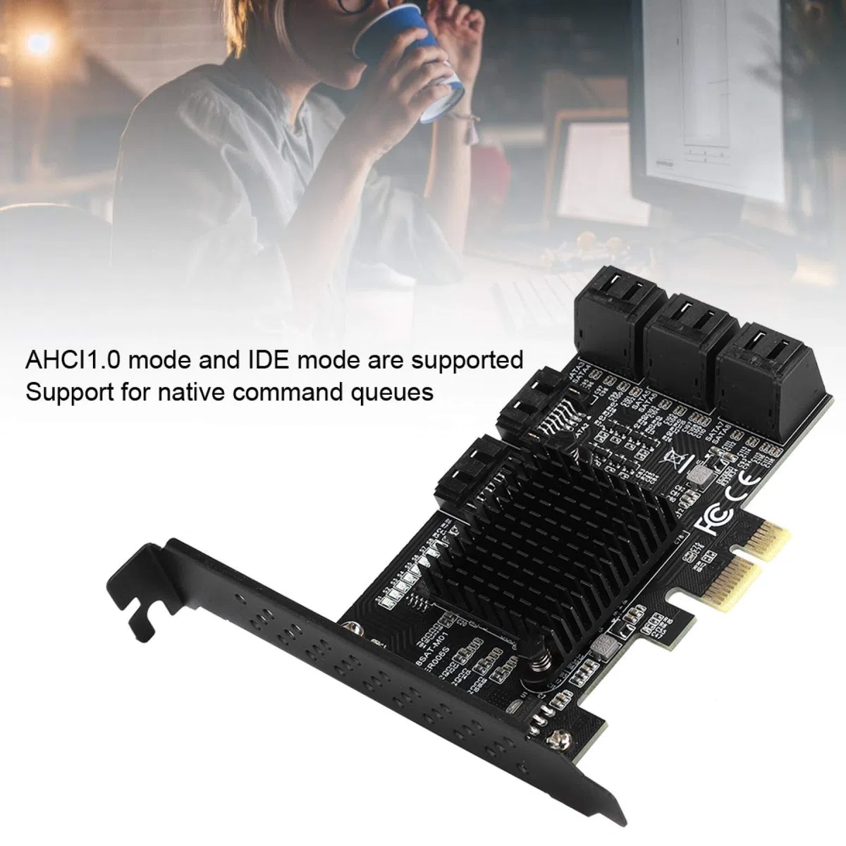 ASHATA Karta PCIE SATA, karta rozszerzeń kontrolera PCI-E do SATA3.0, 8-portowa karta rozszerzeń interfejsu SATA3.0, karta adaptera PCI-E SATA pasuje do 7/8/XP/10