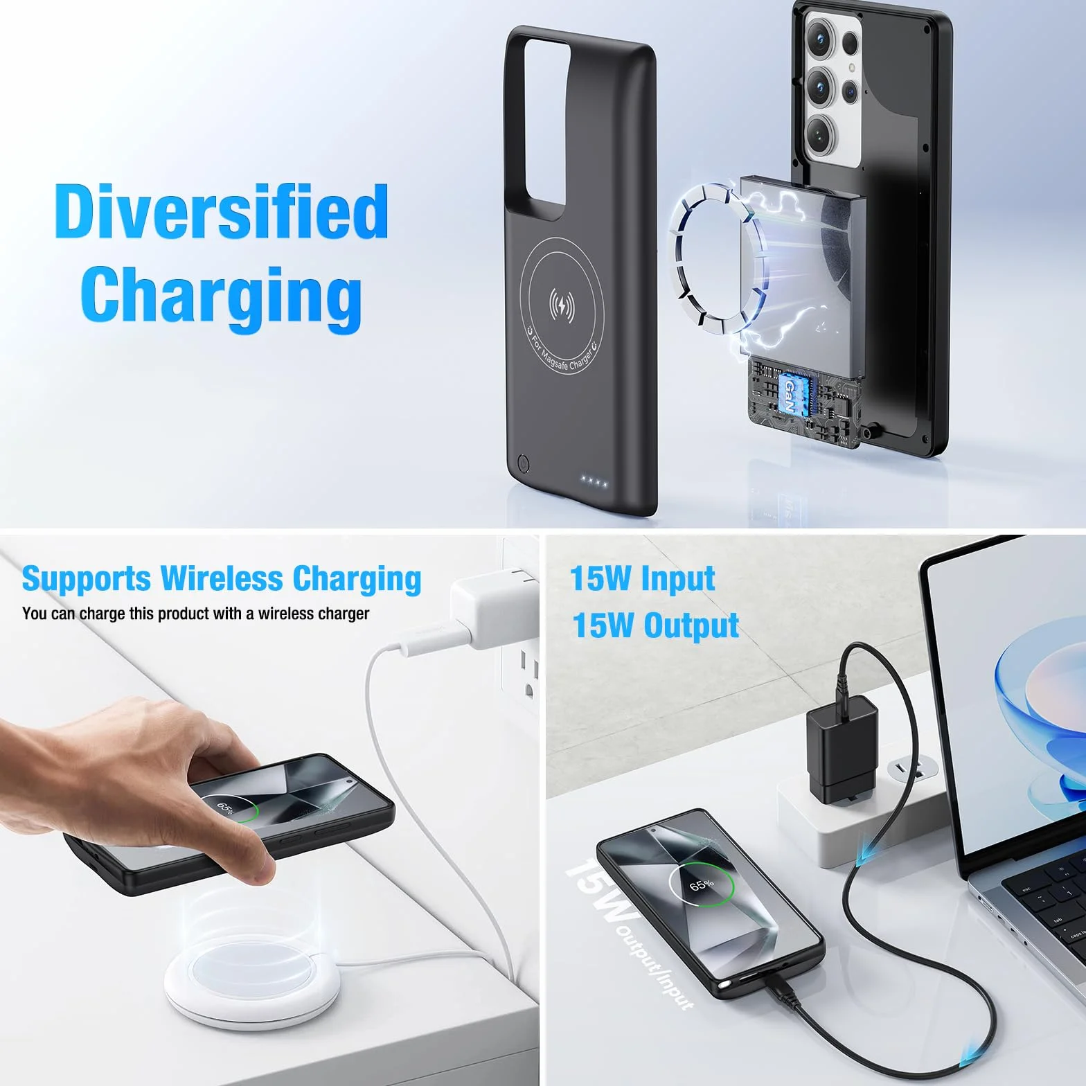 Samsung Galaxy S24 Ultra Powerbank 15000 mAh GaN Szybka Ładowarka Bezprzewodowa USB-C 20W