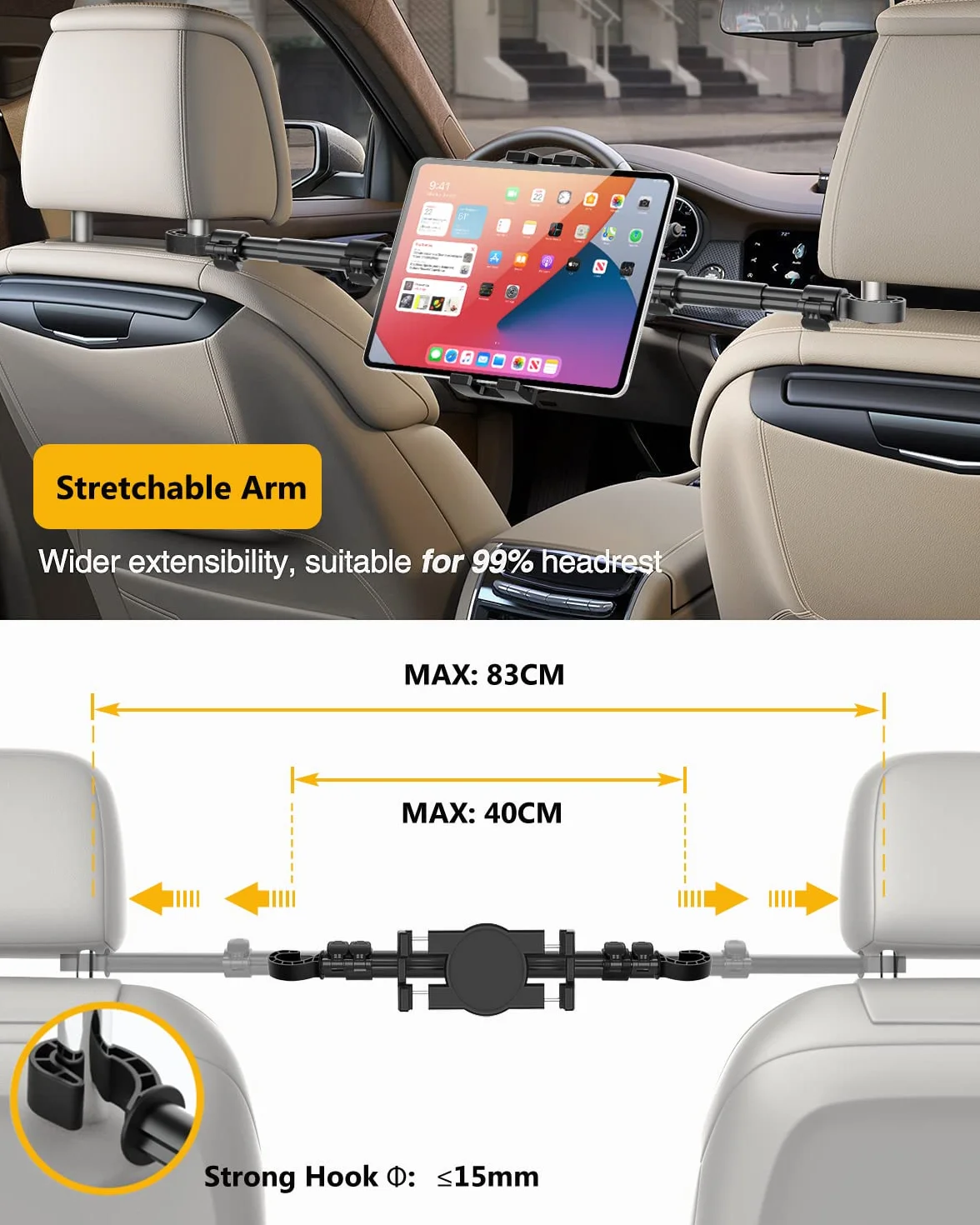 Uchwyt na tablet na zagłówek samochodowy regulowany 3-stopniowy dla dzieci iPad Kindle Galaxy