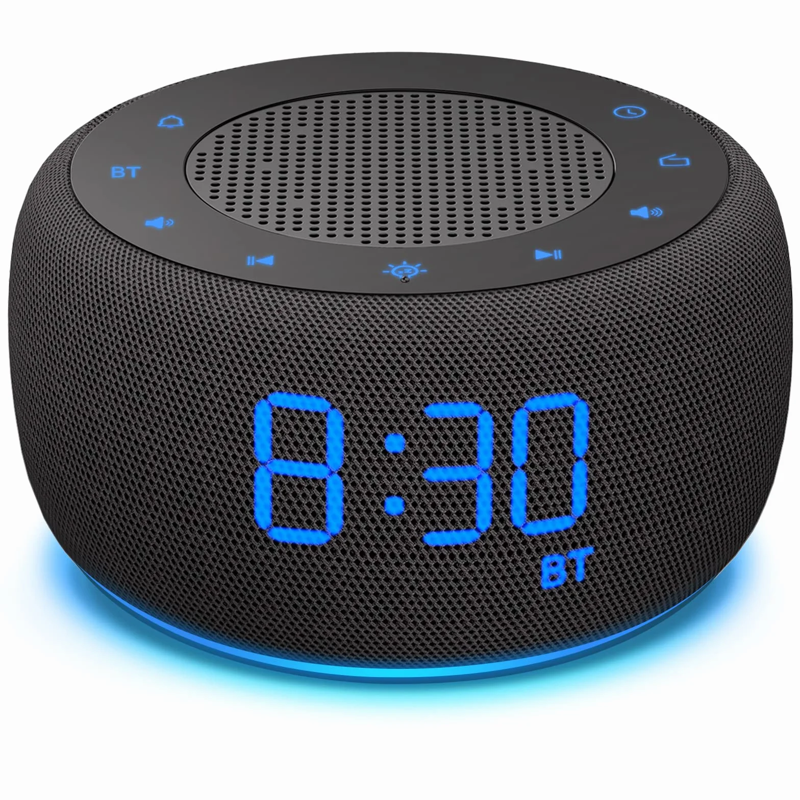 DOUMOSH Radiobudzik z Bluetooth, budzik cyfrowy z 0-100% ściemniaczem wyświetlacza, kolorowe światło nocne, budzik, głośnik Bluetooth do sypialni