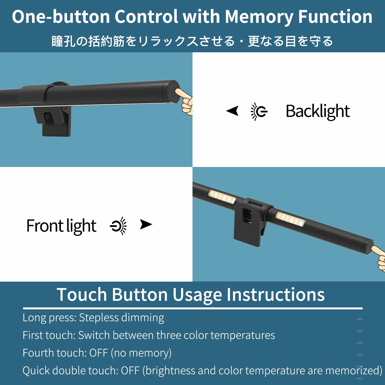 OOWOLF Lampa do Monitora 33 cm Podwójne Światło USB Ściemnialna Funkcja Pamięci 3 Temperatury Barwowe