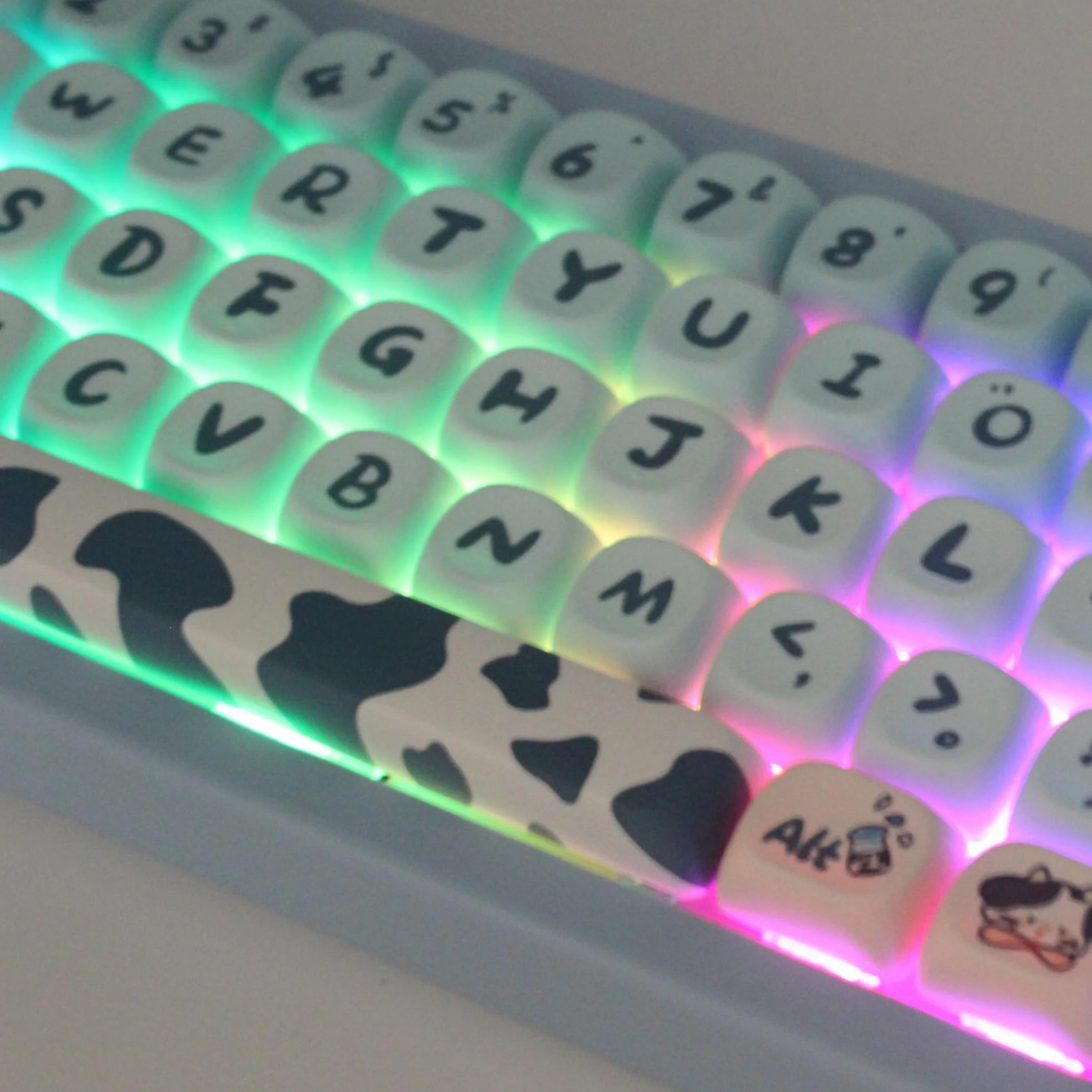 MOA Shape Keycaps - Cute Cow Custom 142 klawisze PBT kolorowy zestaw do klawiatur mechanicznych (niebieska krowa)