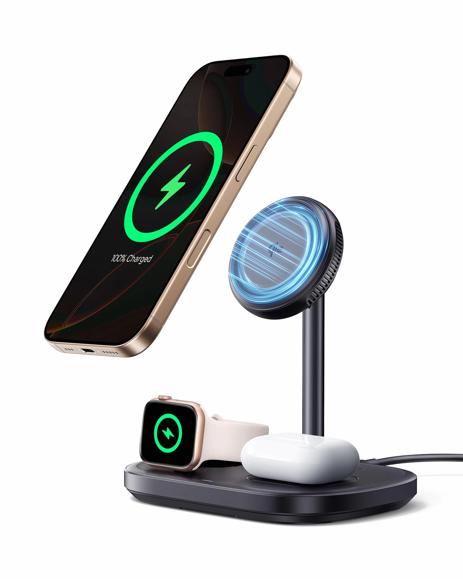 Baseus EnerFill 3-W-1 Stacja Ładująca Bezprzewodowa 22,5 W z Chłodzeniem TEC do iPhone 16 15 14 13 12 Pro Max, Apple Watch, AirPods