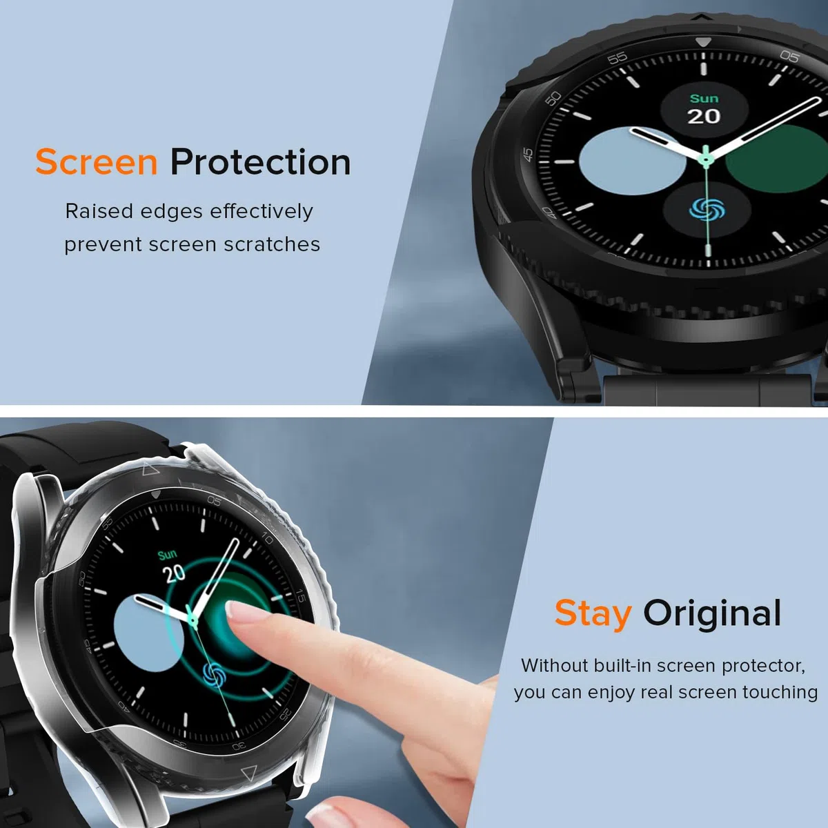 ivoler 3 Pack Hard PC Case do Samsung Galaxy Watch 4 Classic 46mm, [Ochrona wojskowa] Odporne na wstrząsy etui ochronne Ultra cienkie etui odporne na zarysowania, 2 przezroczyste + 1 czarne