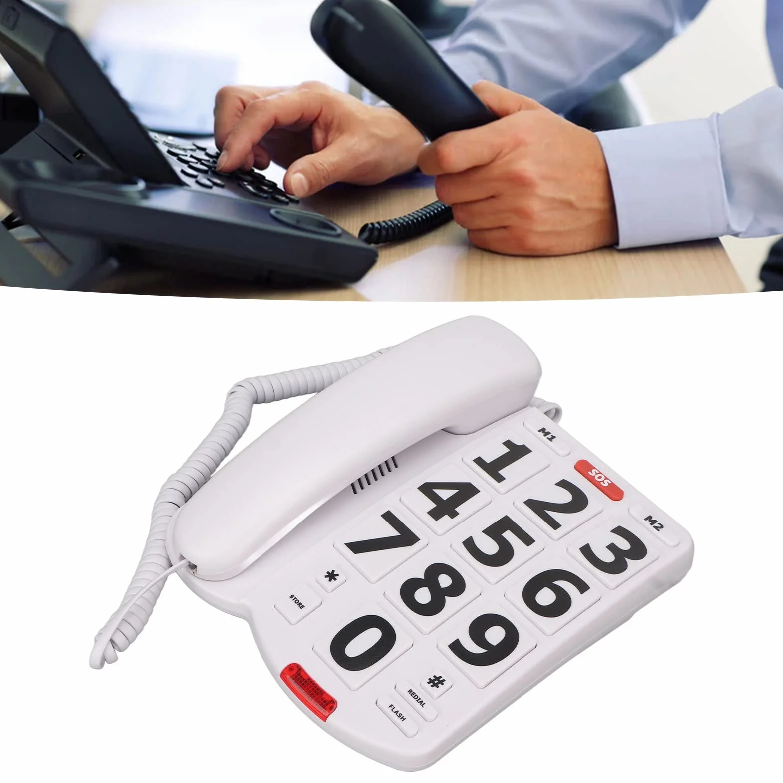Telefon Stacjonarny z Dużymi Przyciskami dla Seniorów z Pamięcią Numerów i Regulacją Głośności
