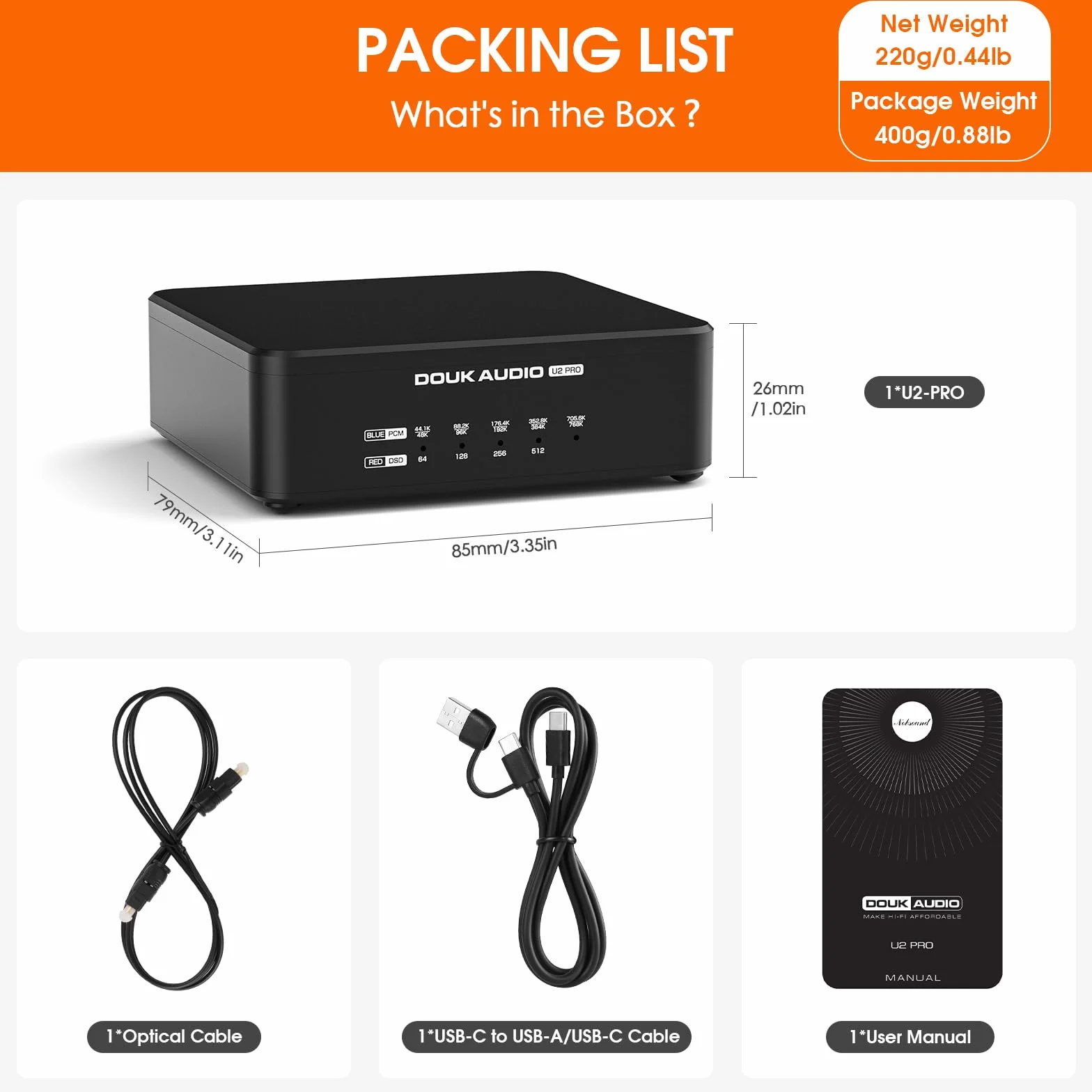 Cyfrowy interfejs USB (DDC) Douk Audio U2 PRO XMOS XU316, USB-C do optycznego/koncentrycznego/HDMI-IIS, DSD512/PCM768kHz, przenośny cyfrowo-analogowy konwerter audio do wzmacniacza DAC/PS5/