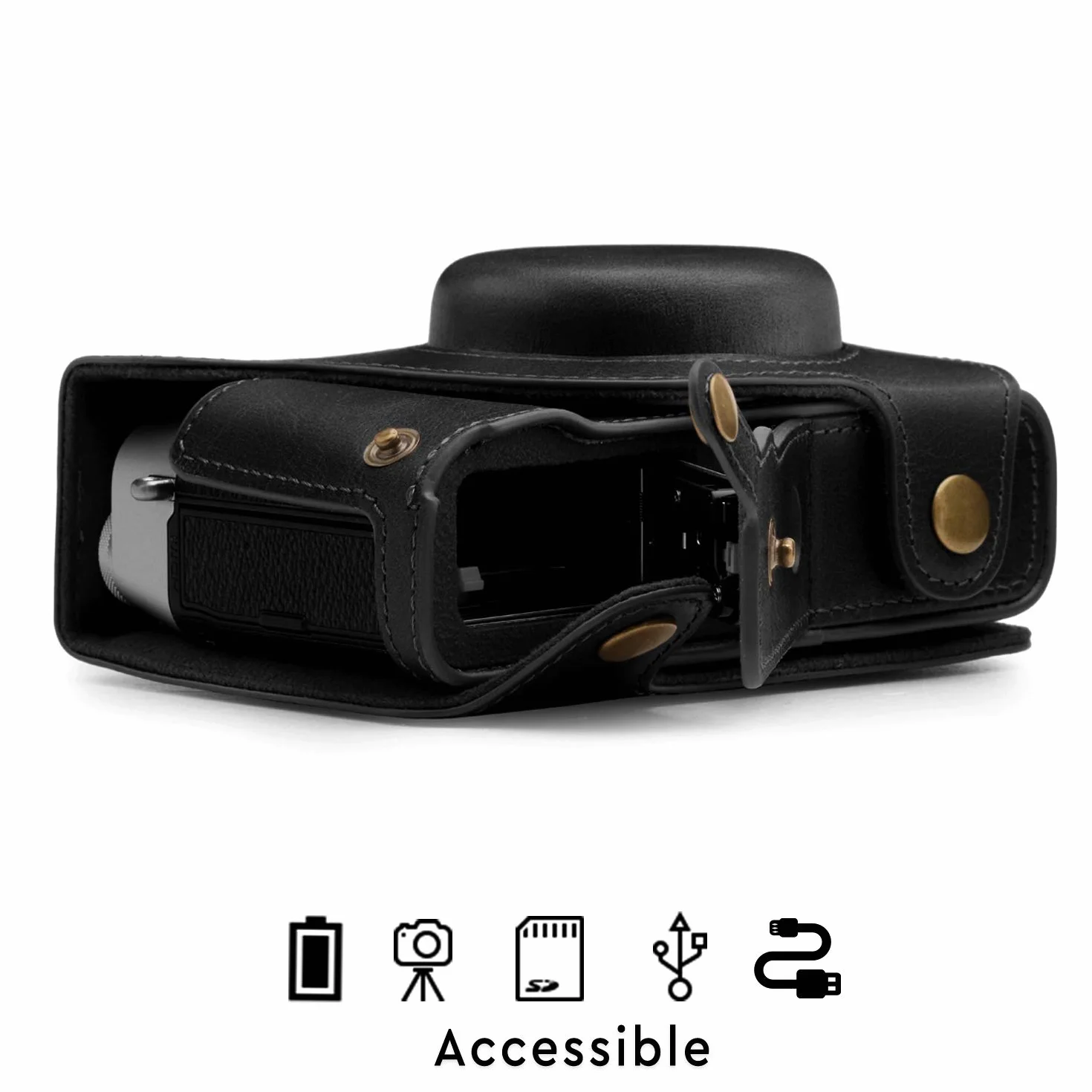 MegaGear MG1892 Ever Ready etui na aparat z prawdziwej skóry kompatybilne z Fujifilm X100V - czarne