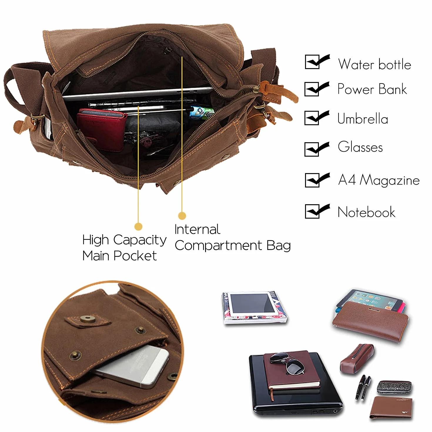 FANDARE torba kurierska unisex, płócienna torba na uczelnię, torba na książki, podróżna, dojazdy do pracy, torba na ramię, 14-calowa torba na ramię, na laptopa, dla mężczyzn/kobiet
