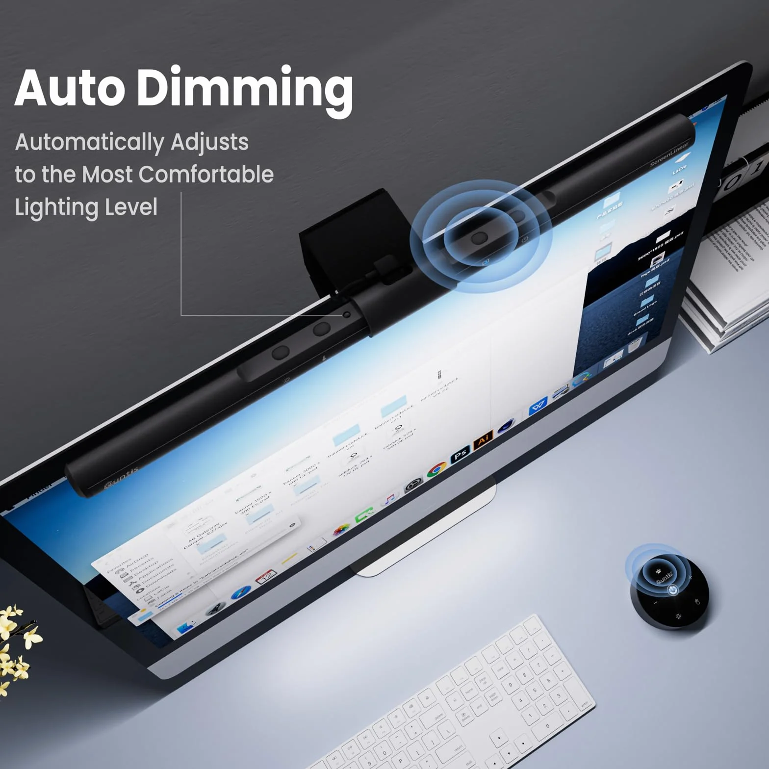 Quntis LED Lampa do monitora komputerowego z pilotem i sterowaniem dotykowym, listwa świetlna o długości 40 cm z automatycznym ściemnianiem, funkcją ochrony przed światłem niebieskim
