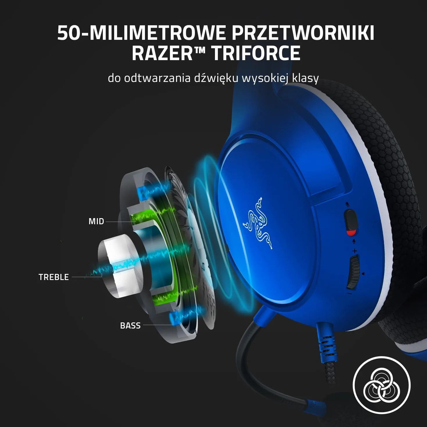 Razer Kaira X Xbox - przewodowy zestaw słuchawkowy dla Xbox Series X|S (50 mm przetworniki TriForce, mikrofon kardioidalny HyperClear, PC, Mac, Nintendo Switch i urządzeń mobilnych) niebieski