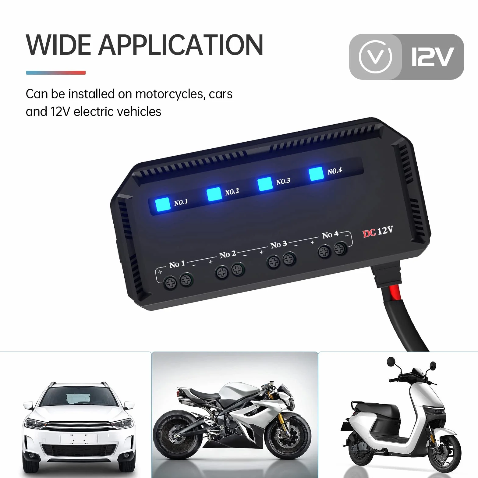 Blok bezpieczników motocyklowych 12V 20A 4-drożny ze wskaźnikiem LED