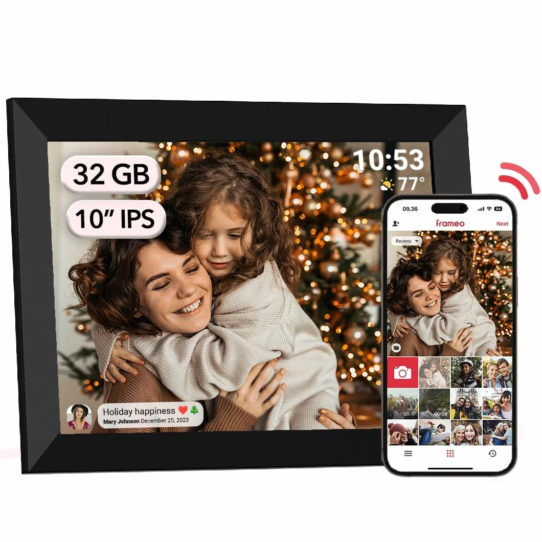 AKImart FRAMEO Cyfrowa ramka na zdjęcia, WiFi, 32 GB, 10,1" ekran dotykowy IPS, Smart Cloud, obrotowa ramka, natychmiastowe udostępnianie