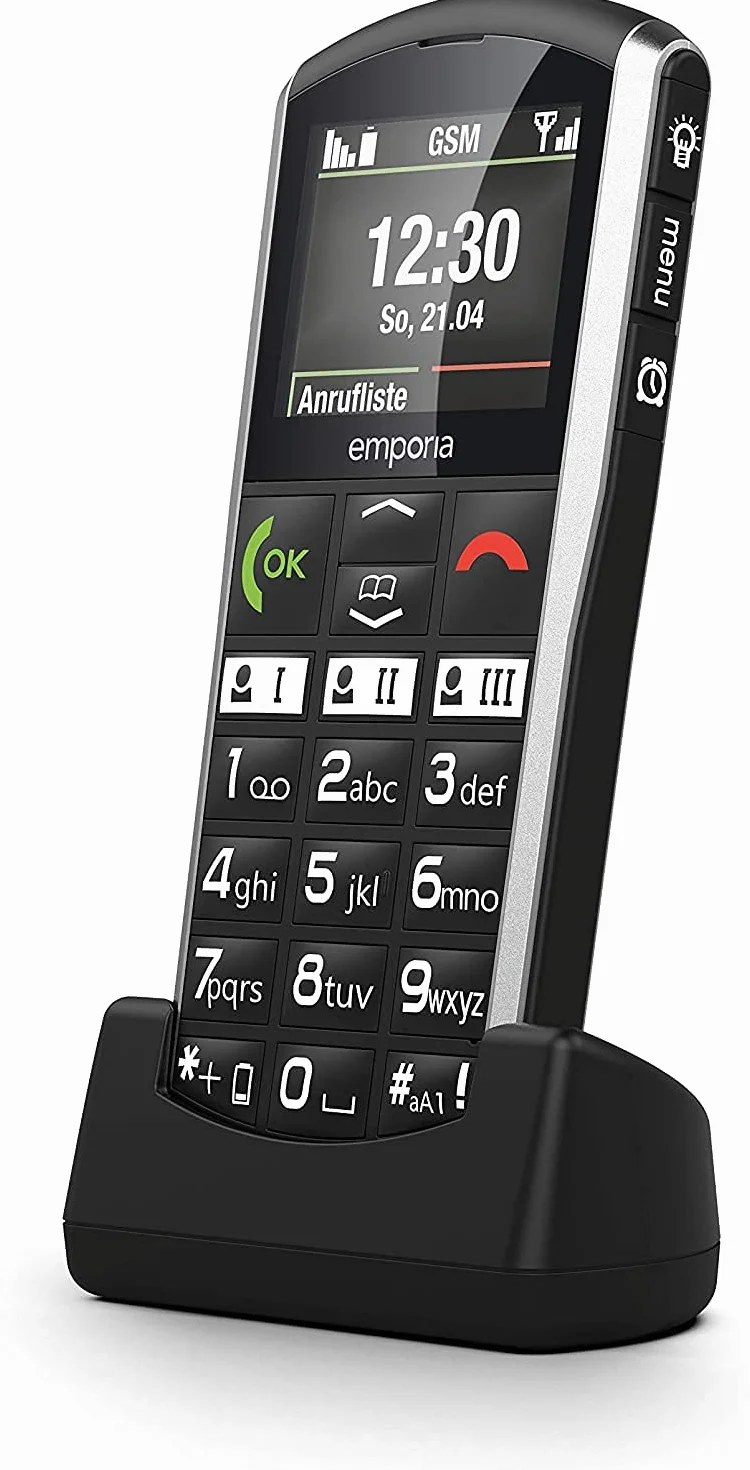 Emporia Simplicity telefon komórkowy 5.1 cm kolorowy wyświetlacz duże przyciski przycisk SOS stacja ładująca M4/T4 kompatybilna z aparatem słuchowym Bluetooth czarny (Włochy)