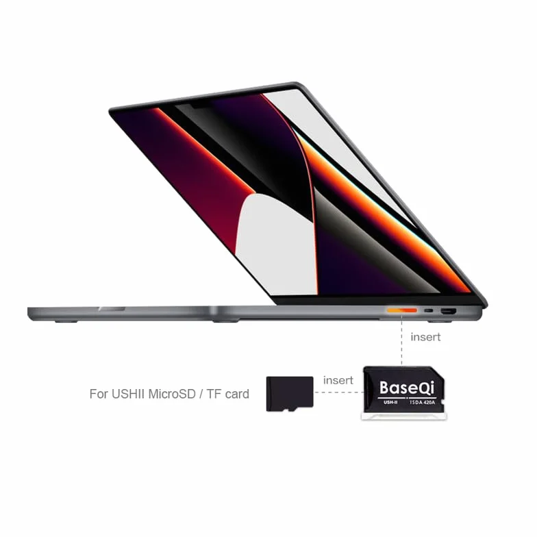 Baseqi adapter MicroSD UHS-II z aluminium do MacBook Pro 14 cali i 16 cali 2021 M1 / 2022 M2 / 2023 M3