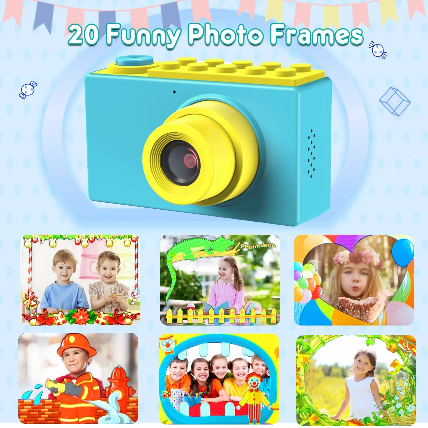 ShinePick Kamera, aparat cyfrowy, wodoodporny / 8 MP / HD 1080P / 2-calowy ekran/Foto & Wideo/Ramka/Filtry, aparat fotograficzny z kartą pamięci 32G, prezent dla dzieci (niebieski)