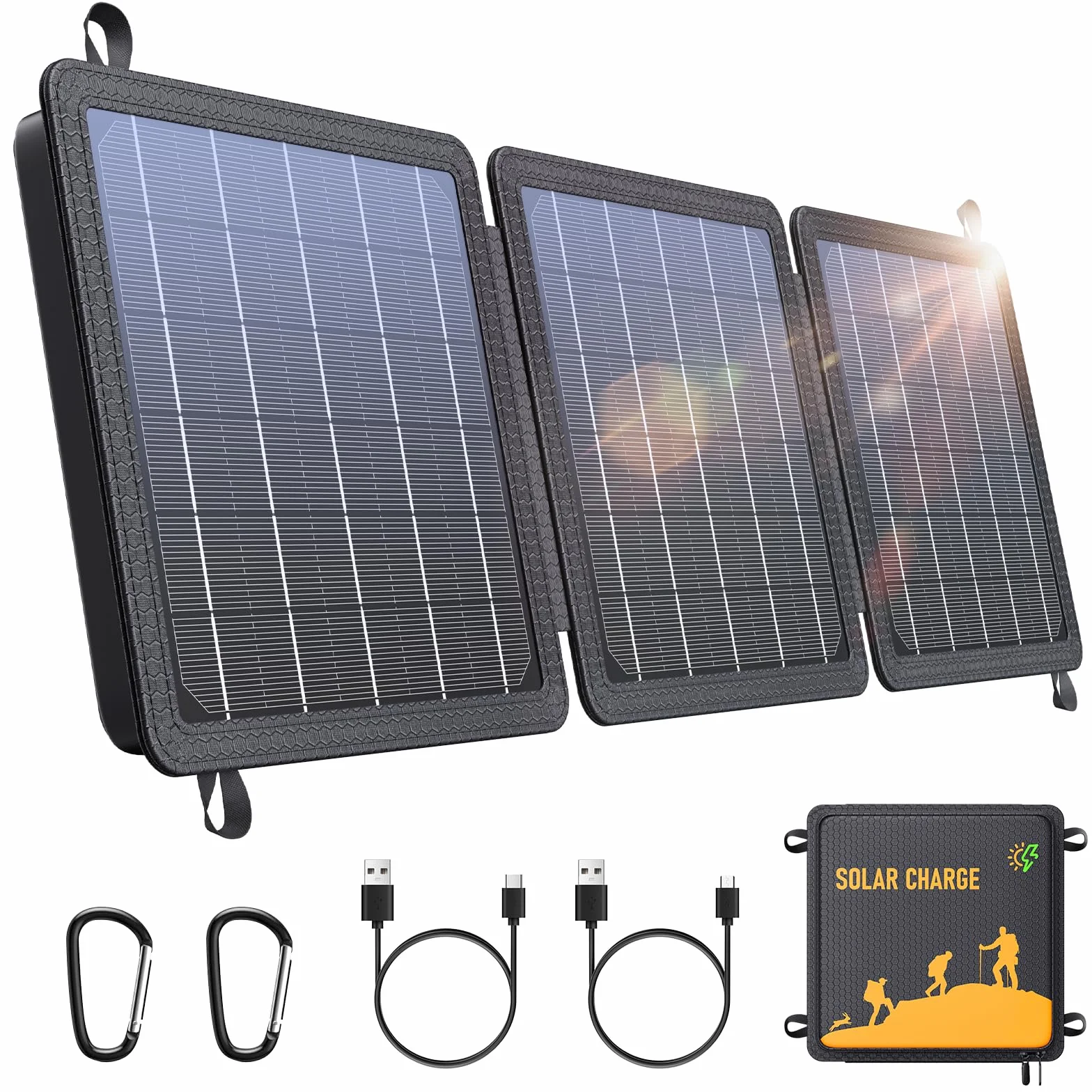 Panel Solarny 15W Przenośna Ładowarka Słoneczna USB-C USB IPX4 Wodoodporna