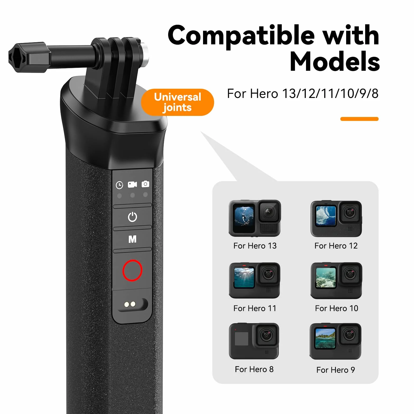 TELESIN Pływający kijek do selfie Hand Grip wodoszczelny uchwyt z pilotem zdalnego sterowania Bluetooth do GoPro Hero13 Black, Hero 12 11 10 9 8 Black Action kamera