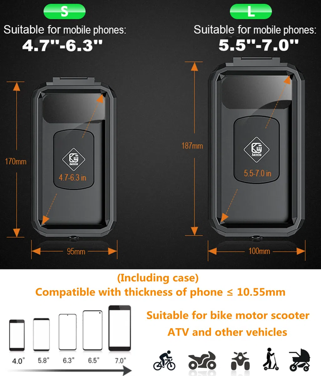 Kewig Wodoodporny uchwyt na telefon rowerowy na kierownicę na telefon komórkowy do motocykla roweru odporny na wstrząsy obrót o 360 stopni uchwyt na telefon motocyklowy z ekranem dotykowym TPU pasuje
