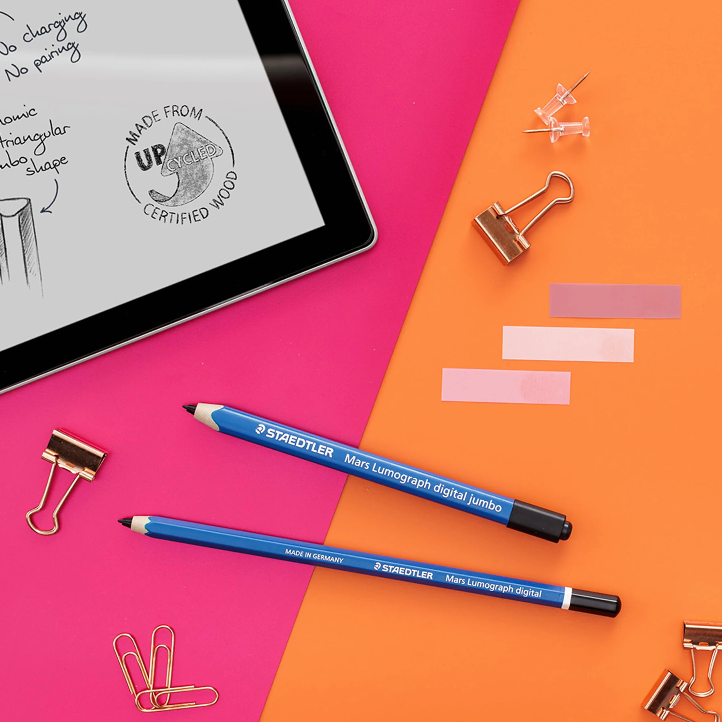Staedtler Mars digital Jumbo 180J 22. EMR Stylus z miękką cyfrową gumką. Rysik do cyfrowego pisania, rysowania i mazania na ekranach dotykowych EMR (4096 poziomów ciśnienia, końcówka 0,7 mm)