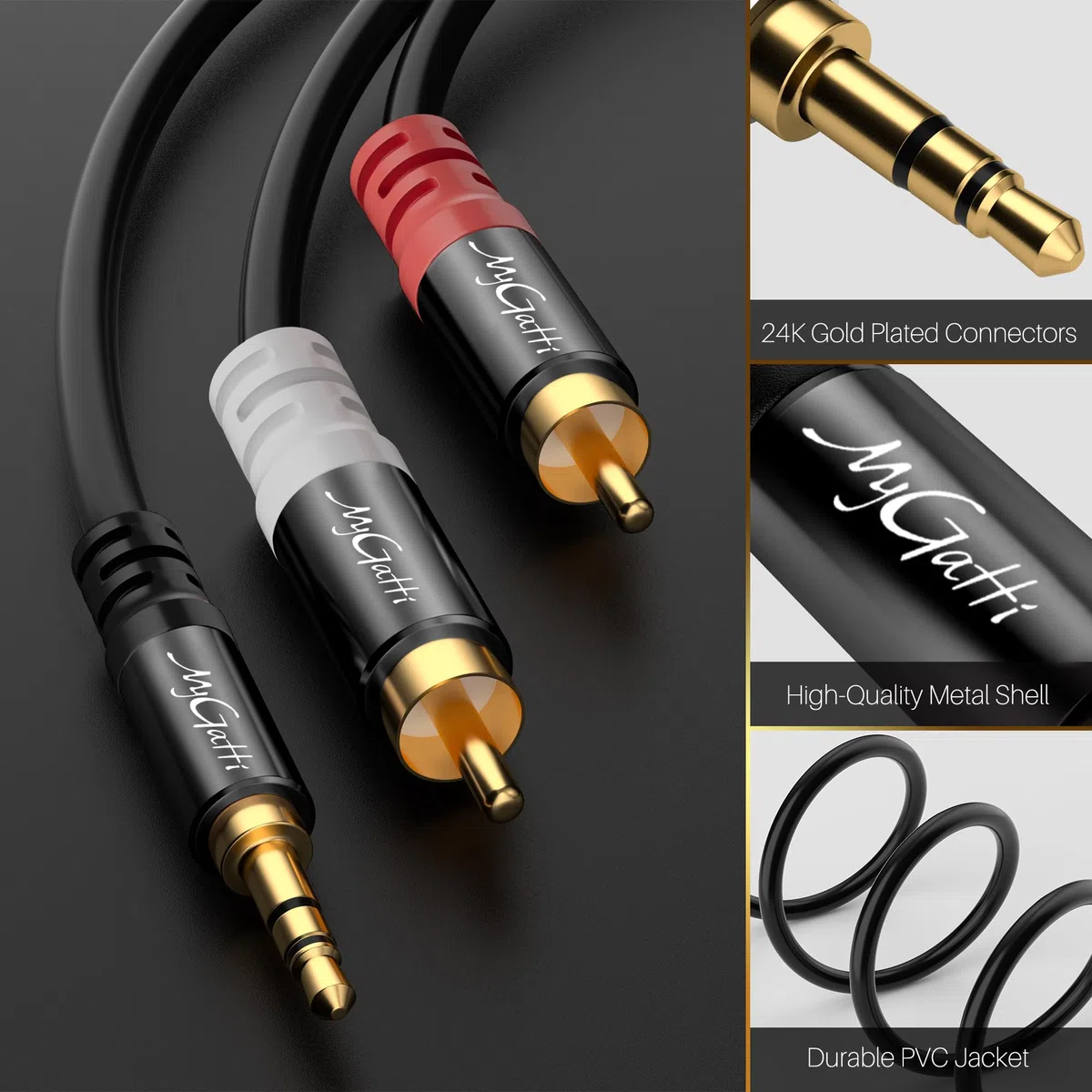 kabel jack 3,5 mm na cinch 2 metry/pakiet 2-stykowy, 2 wtyczki RCA na adapter audio stereo aux, kabel splitter Y jack-cinch, ekranowany kabel 1/8 na 2 cinch, do słuchawek, MP3, głośników i