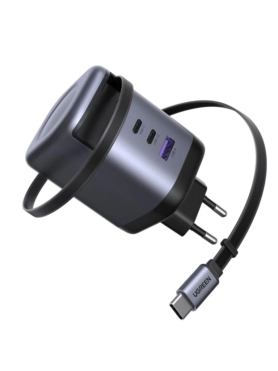 UGREEN Nexode Ładowarka USB-C 100W z chowanym kablem, 4-portowy zasilacz GaN ładowania laptopa, kompatybilna z MacBookiem Pro/Air, serią Galaxy S-A, iPhone'em 16-8, iPadami