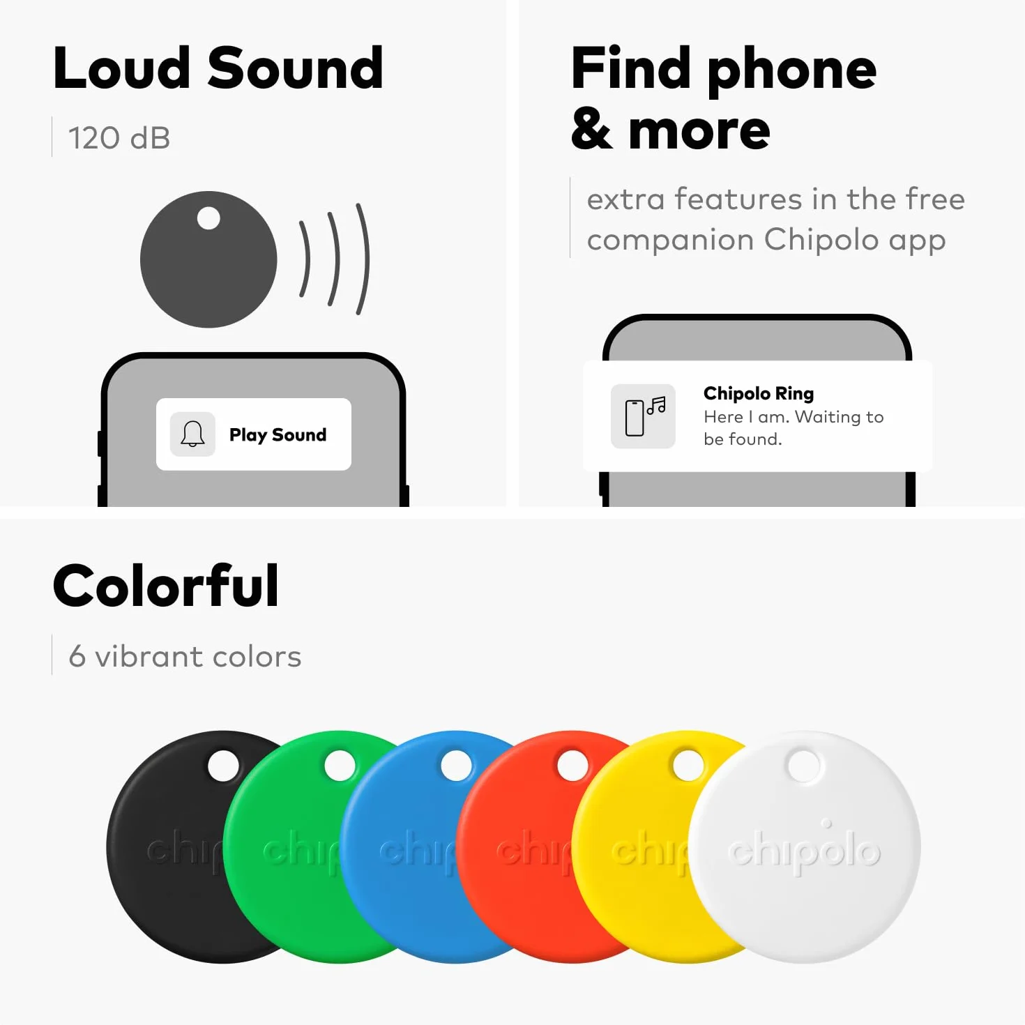 Chipolo POP Tracker Tag, głośny tracker Bluetooth z powiadomieniem o połączeniach telefonicznych i pozostawaniu poza zasięgiem, obsługa Apple Find My lub Google Find My Device (biały)