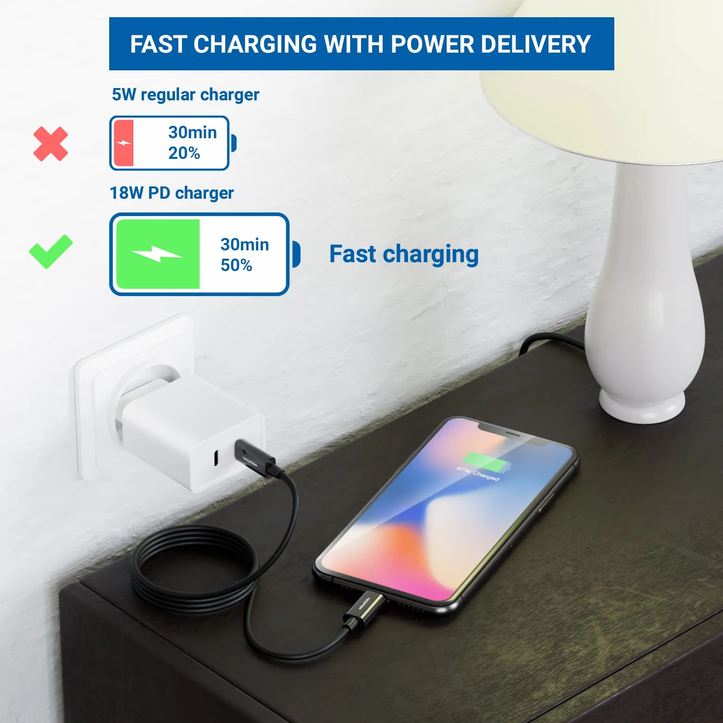 deleyCON 2m USB-C do Lightning 8 Pin Kabel do Ładowania do Transmisji Danych do Ultraszybkiego Ładowania Certyfikat MFi dla Apple iPhone 14 13 12 11 Pro Max Mini Power Delivery - Czarny