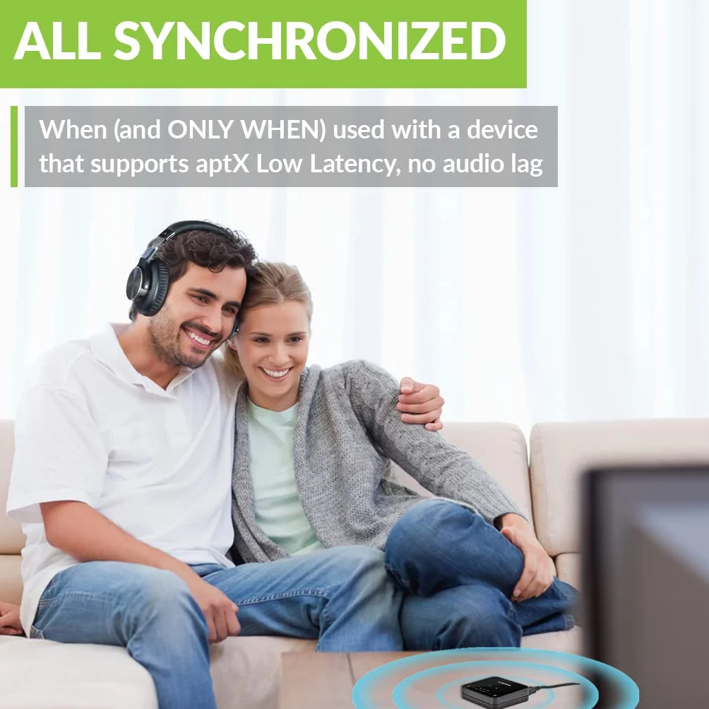 Avantree Audikast Plus - nadajnik audio Bluetooth 5.3 do telewizora ze zwiększoną głośnością optyczną, niskim opóźnieniem i adaptacją aptX, rozszerzonym zasięgiem 30 metrów, podwójnym łączem
