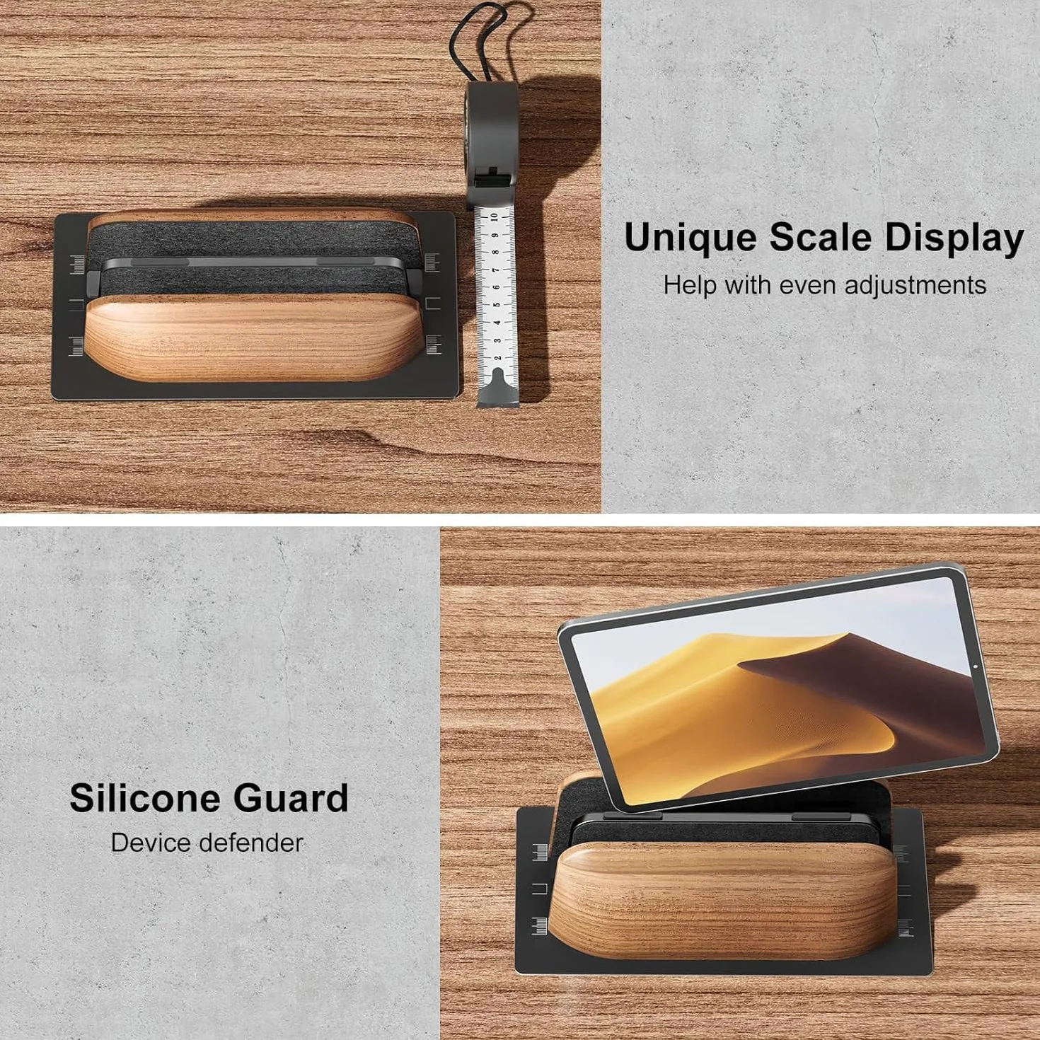 Pionowa podstawka pod laptopa, podwójny uchwyt na laptopa z drewna orzechowego na biurko, naturalny drewniany i aluminiowy dok z regulacją szerokości