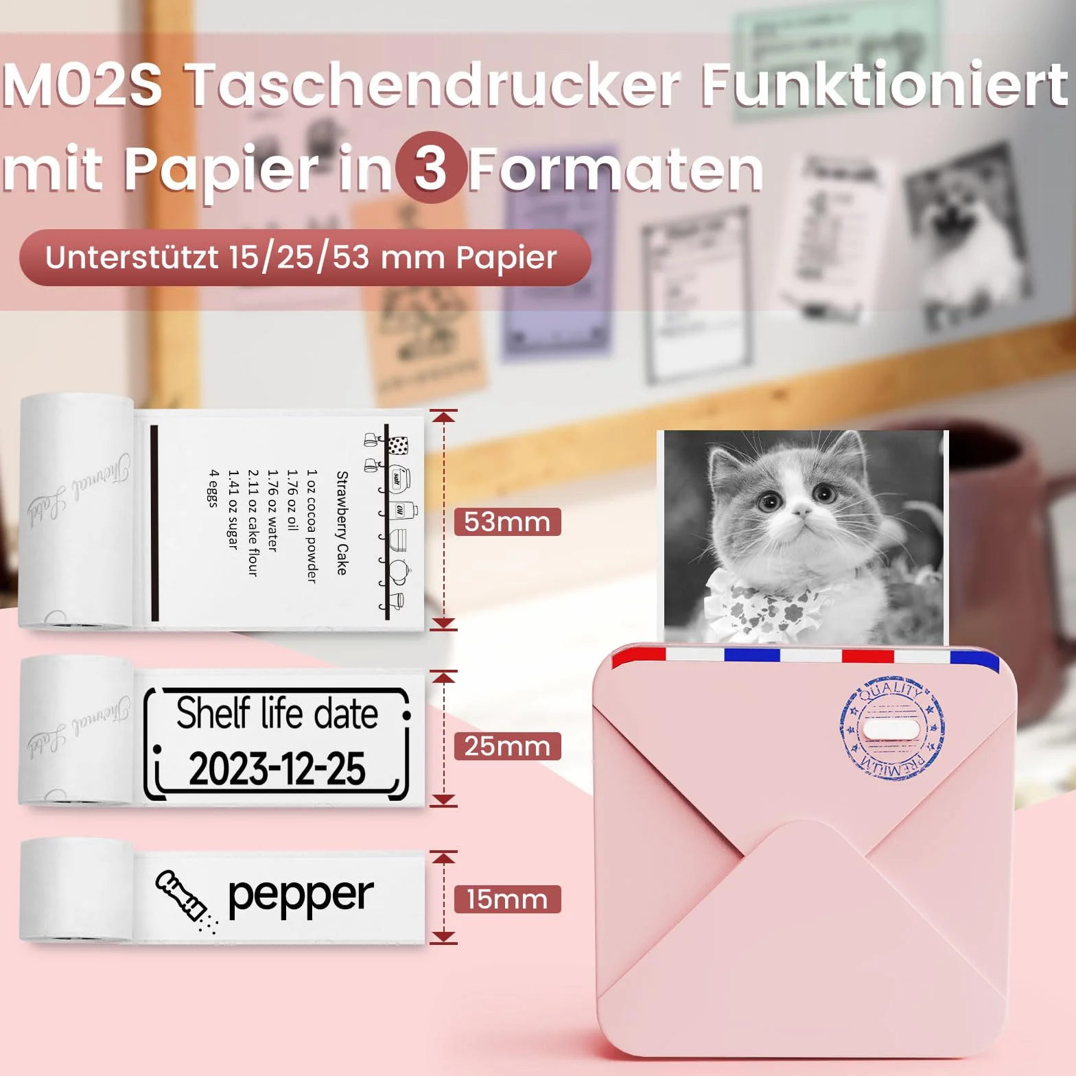 Mini Drukarka Termiczna Bluetooth M02S, Drukarka Fotograficzna do Smartfona, Kieszonkowa