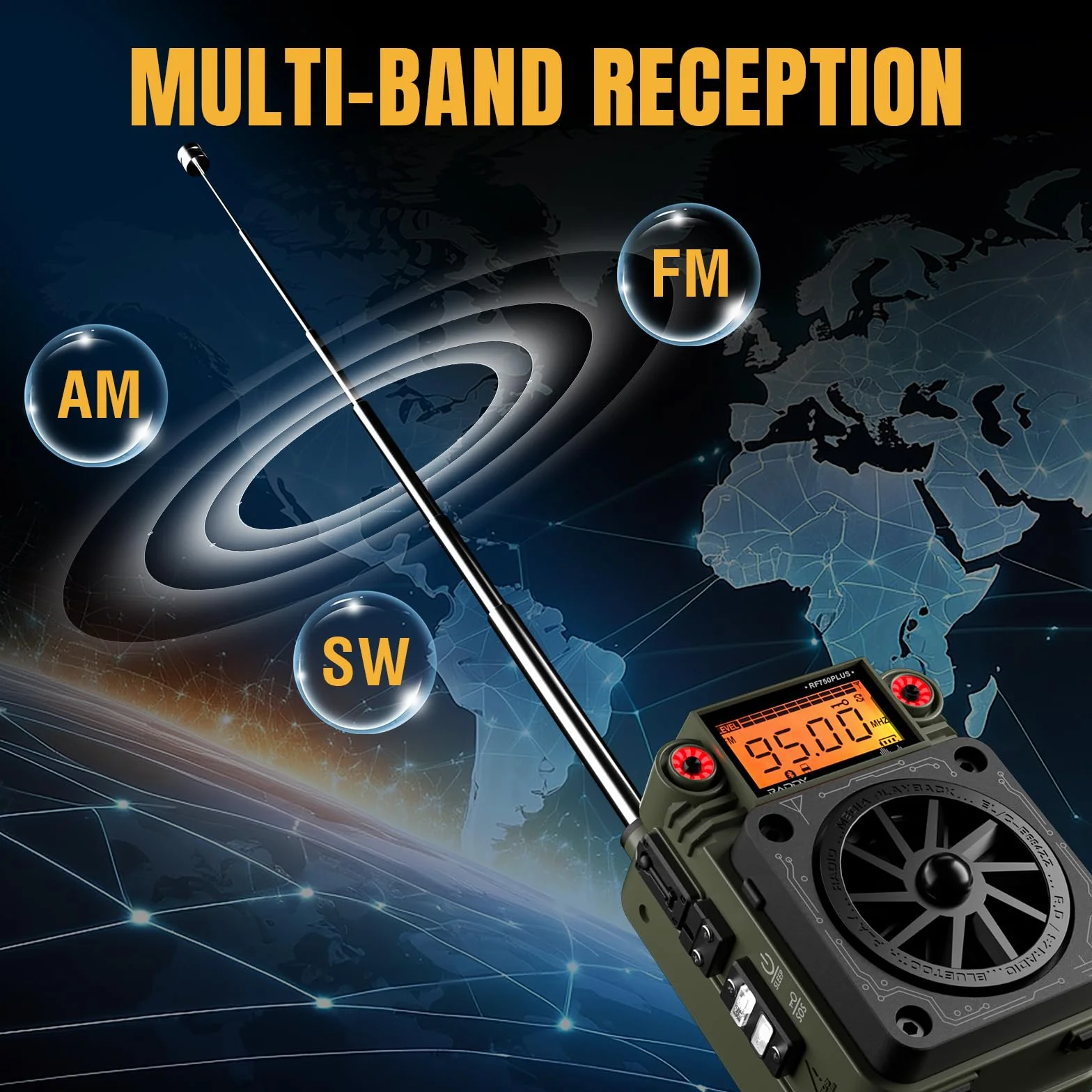 Raddy RF750 Plus AM FM SW radio krótkofalowe przenośne z aplikacją 297 stacji wymienny akumulator