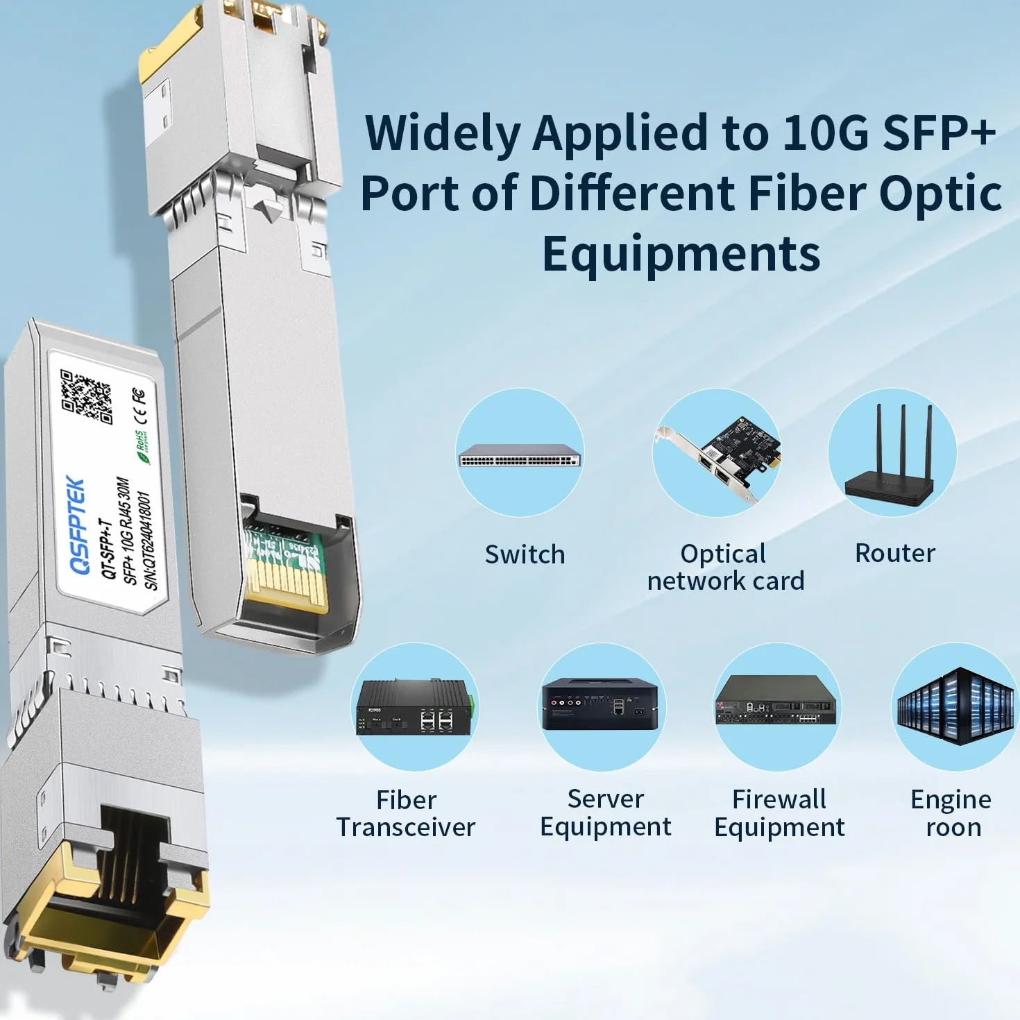 QSFPTEK 2 Pakiet 10GBASE-T SFP+ do RJ45 Copper Mini-GBIC Transceiver dla Cisco SFP-10G-T-S, Ubiquiti UF-RJ45-10G, Mikrotik, Supermicro, CAT6A/CAT7, do 100FT(30M)