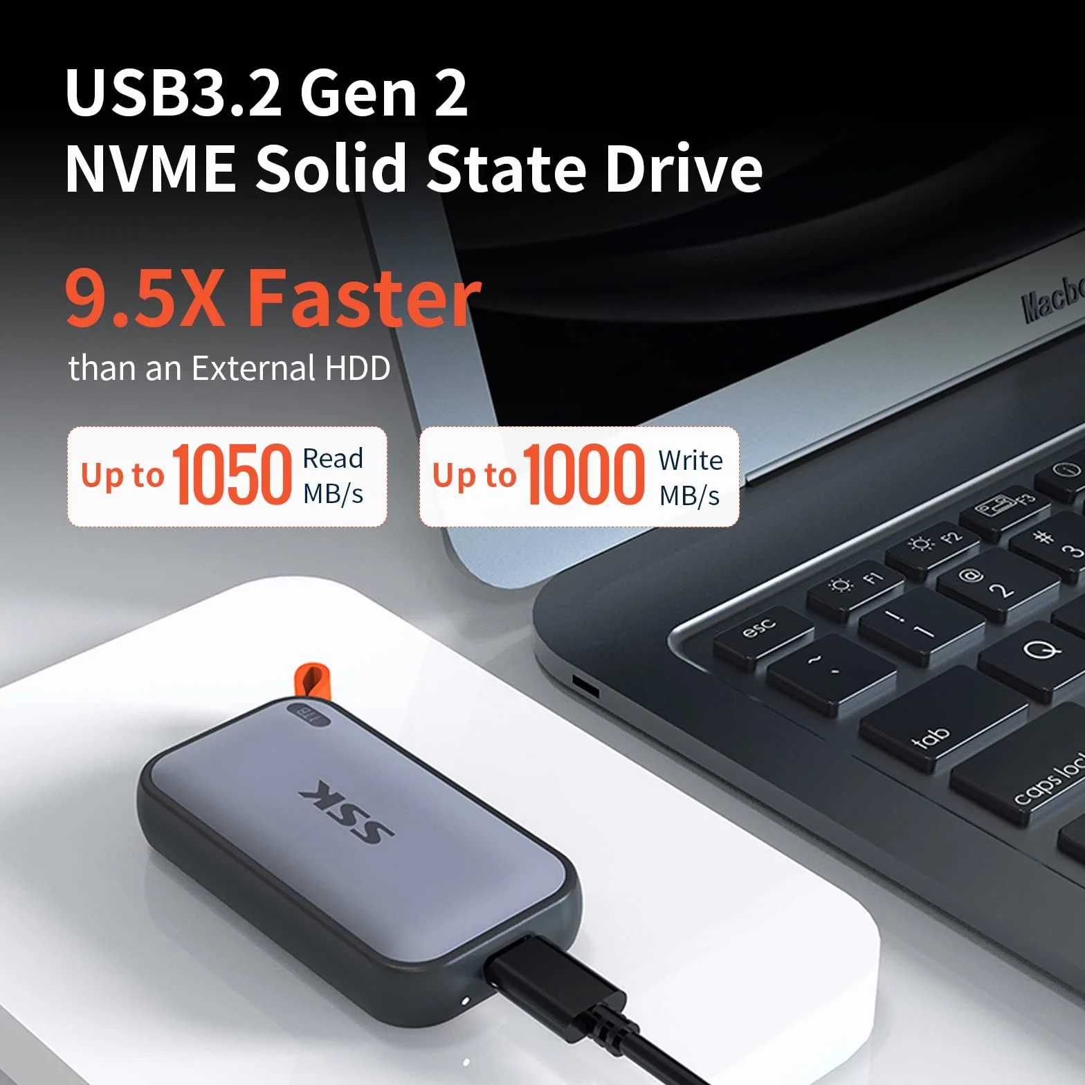 SSK Zewnętrzny dysk SSD 250 GB NVMe USB 3.2 Gen 2 Typ C 1050 MB/s