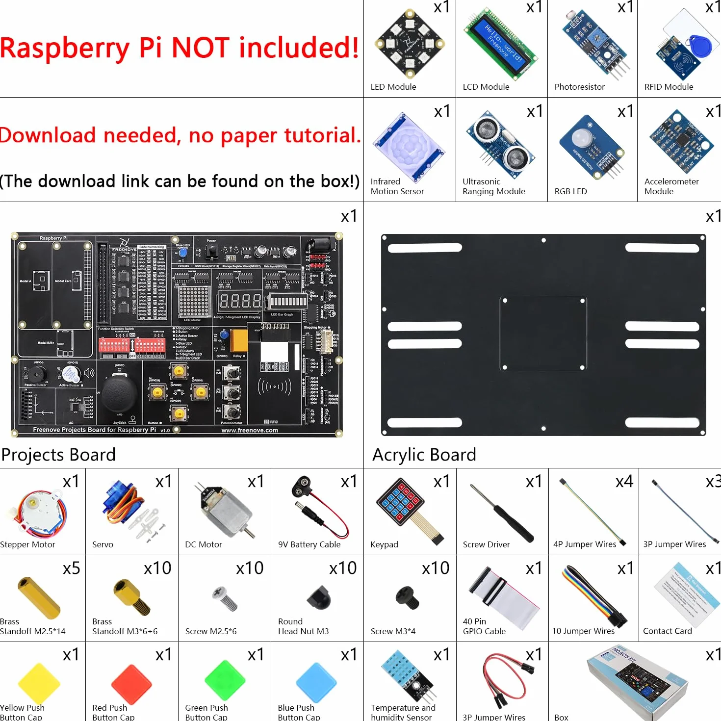 Freenove Projects Kit for Raspberry Pi 5 4 B 3 B+ 400 Zero 2 W, Simple Wiring, 860-Page Detailed Tutorial, Python C Java Scratch Processing Code, 132 Projects (Raspberry Pi NOT Included)