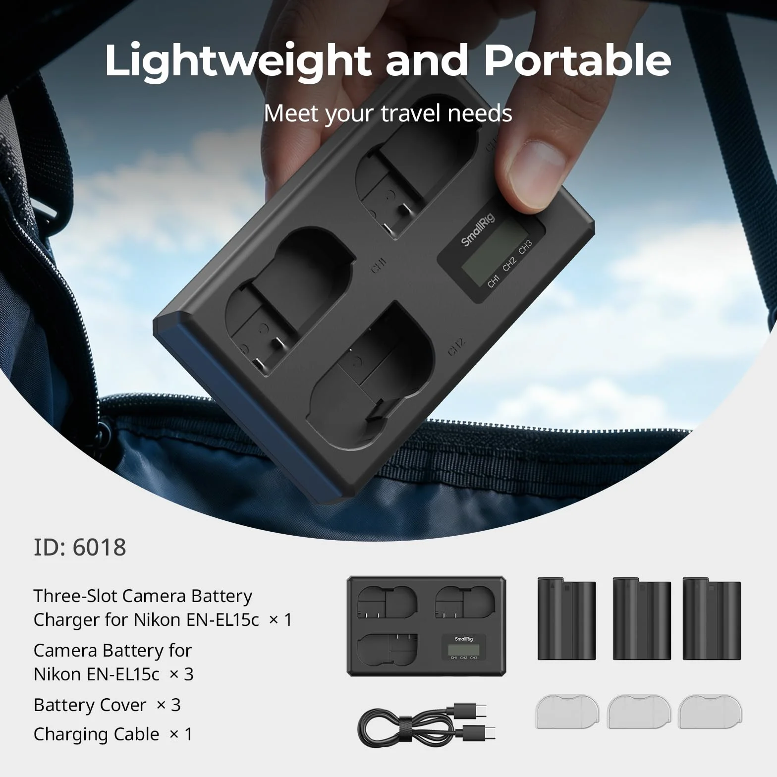 SMALLRIG Zestaw akumulatorów EN-EL15c 1940 mAh 3 baterie ładowarka LCD do Nikon ZR/Z6III/Zf/Z8/Z7II/Z7/Z6II/Z6/D850/D810/D780/D750/D500/D7500