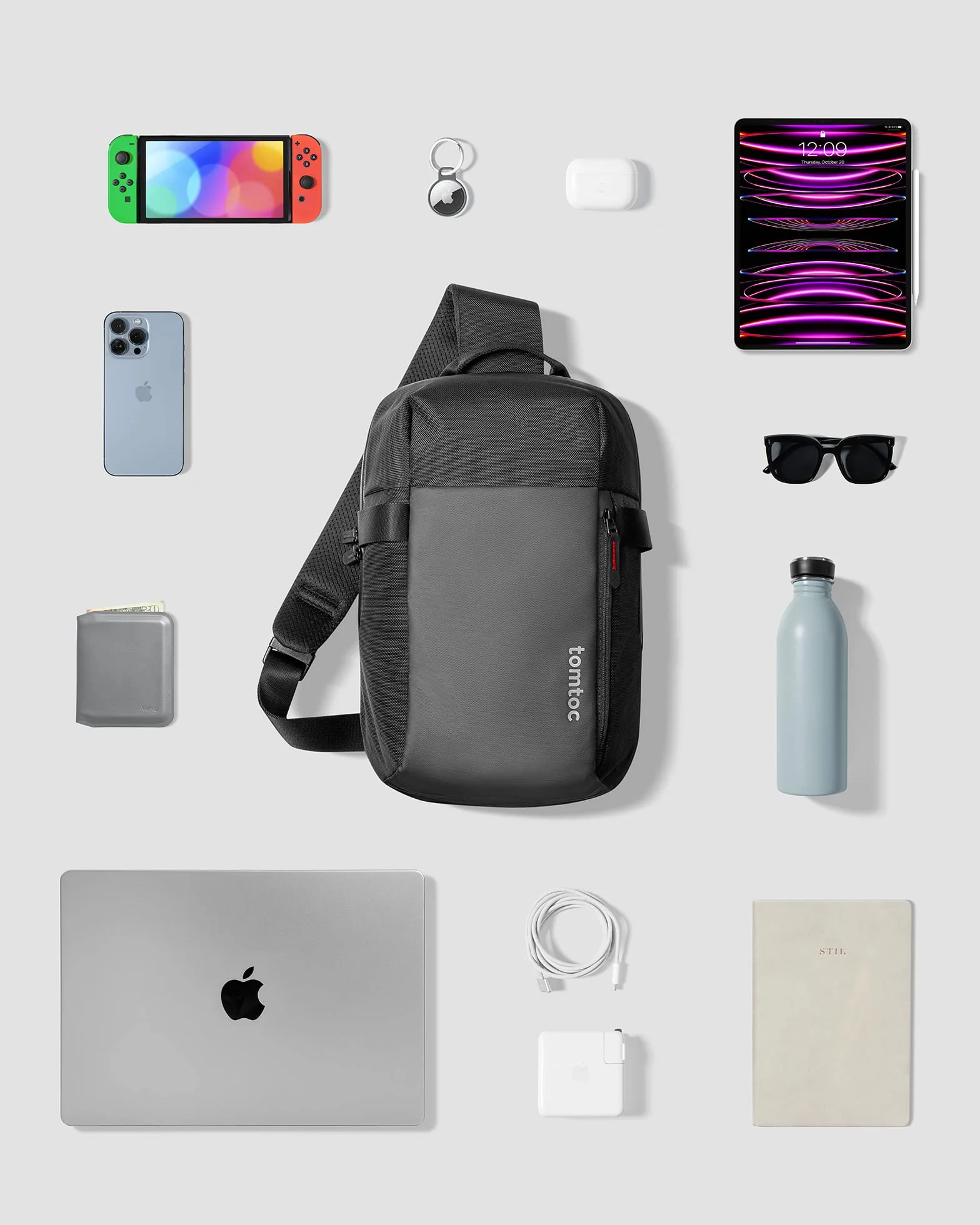 Tomtoc Kompaktowa Torba Sling EDC z Ochroną Przed Upadkiem, Plecak Krzyżowy na 14" MacBook Pro M5/M4, 13" MacBook Air